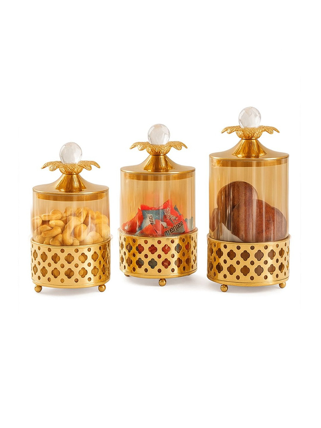 AARVI DECOR STUDIO Transparent 3 Pieces Glass Easy to Clean Jar Container