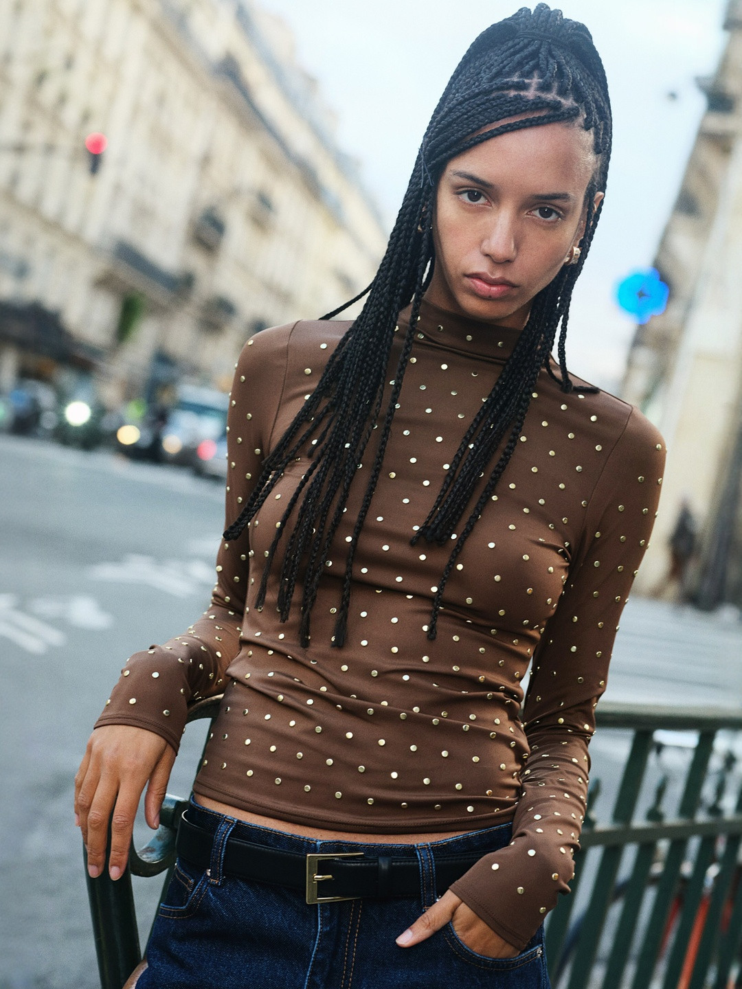 H&M Studded Turtleneck Top