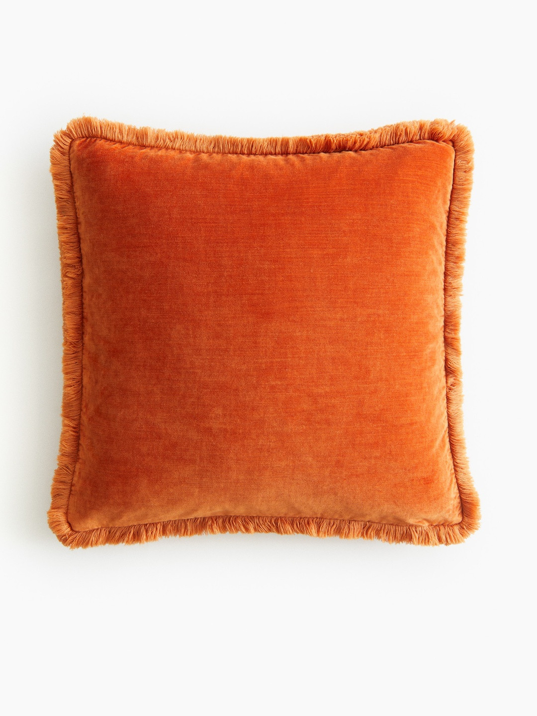H&M Orange Fringed Velvet Cushion Cover