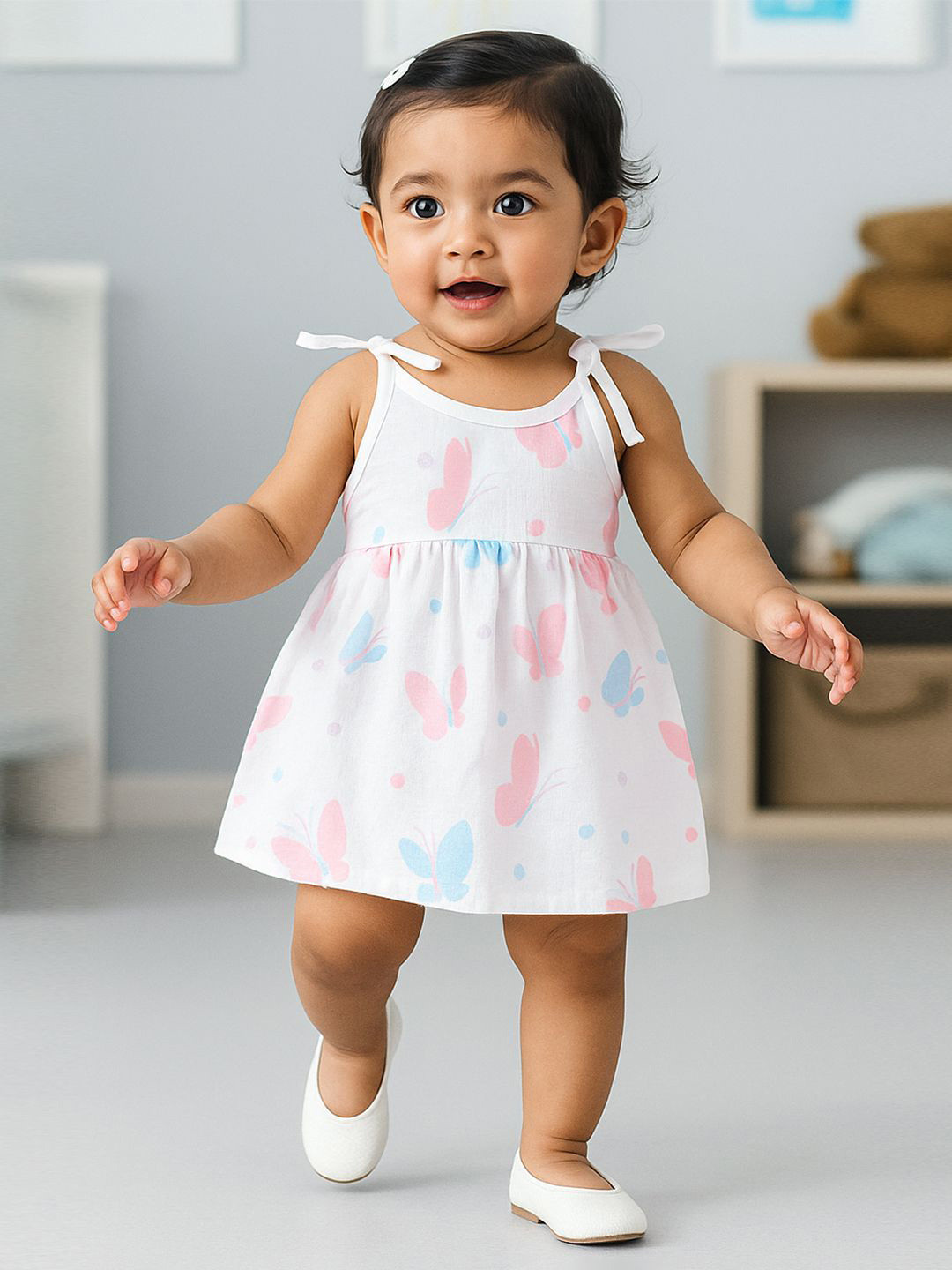 Nuego Girls Butterfly Print Pure Organic Cotton Muslin Knot Frock