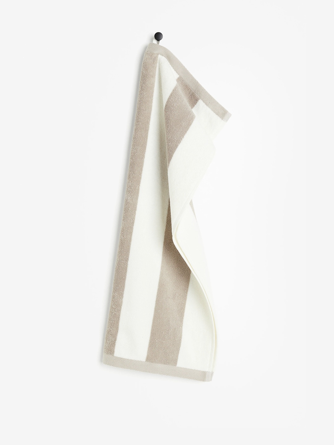 H&M White & Beige Pure Cotton Striped Hand Towel