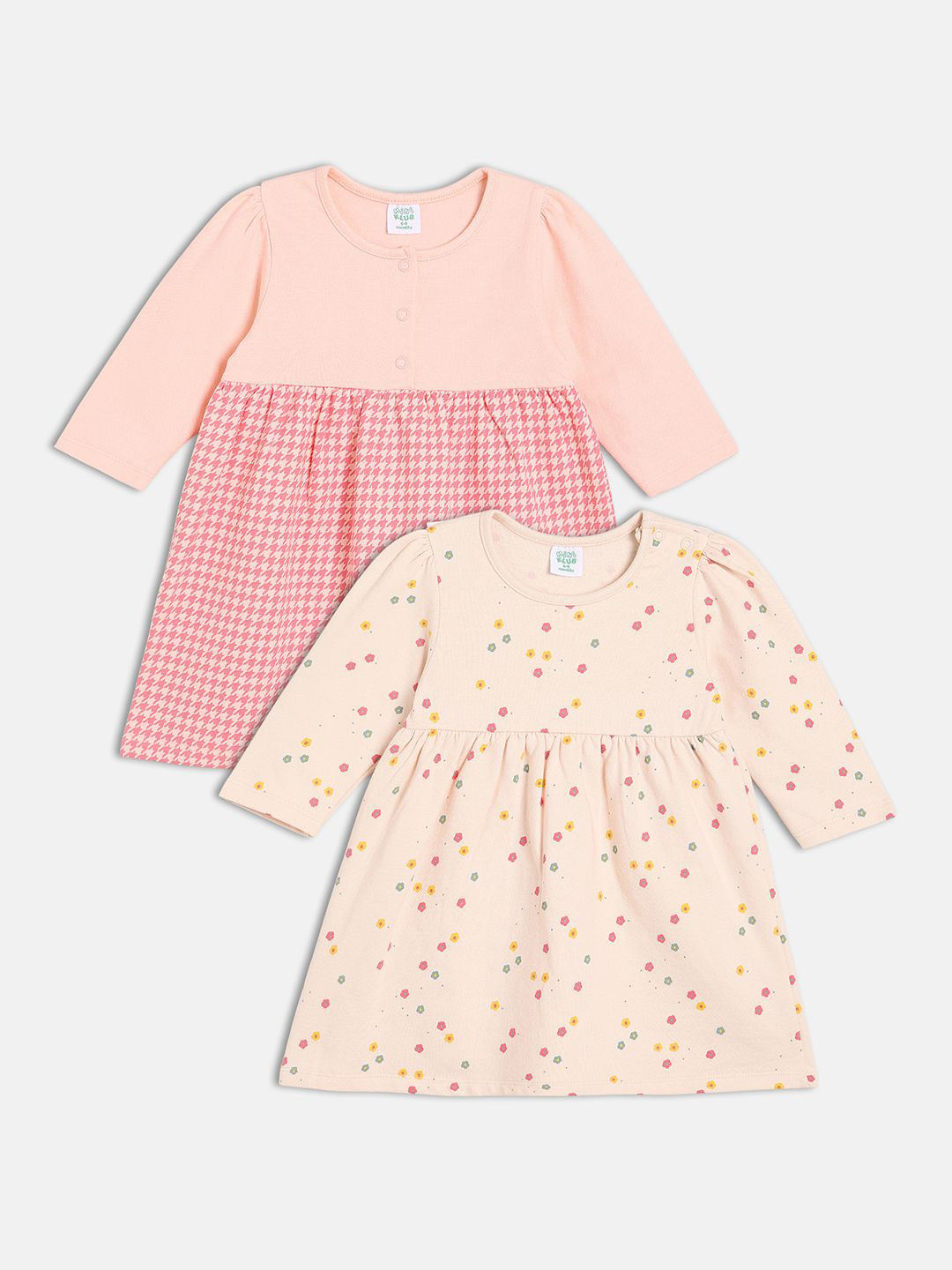MINI KLUB Pack of 2 Girls Printed Round Neck A-Line Midi Dress