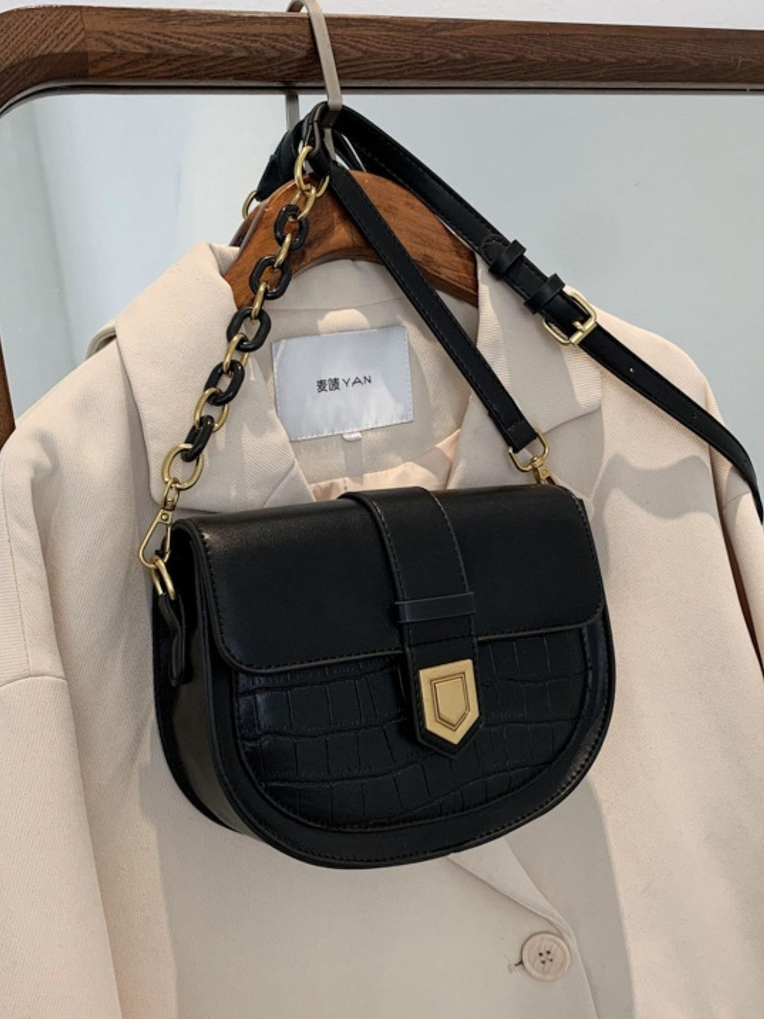 CORSICA Women Black Solid Half Moon Polyester Small Party Sling Bag