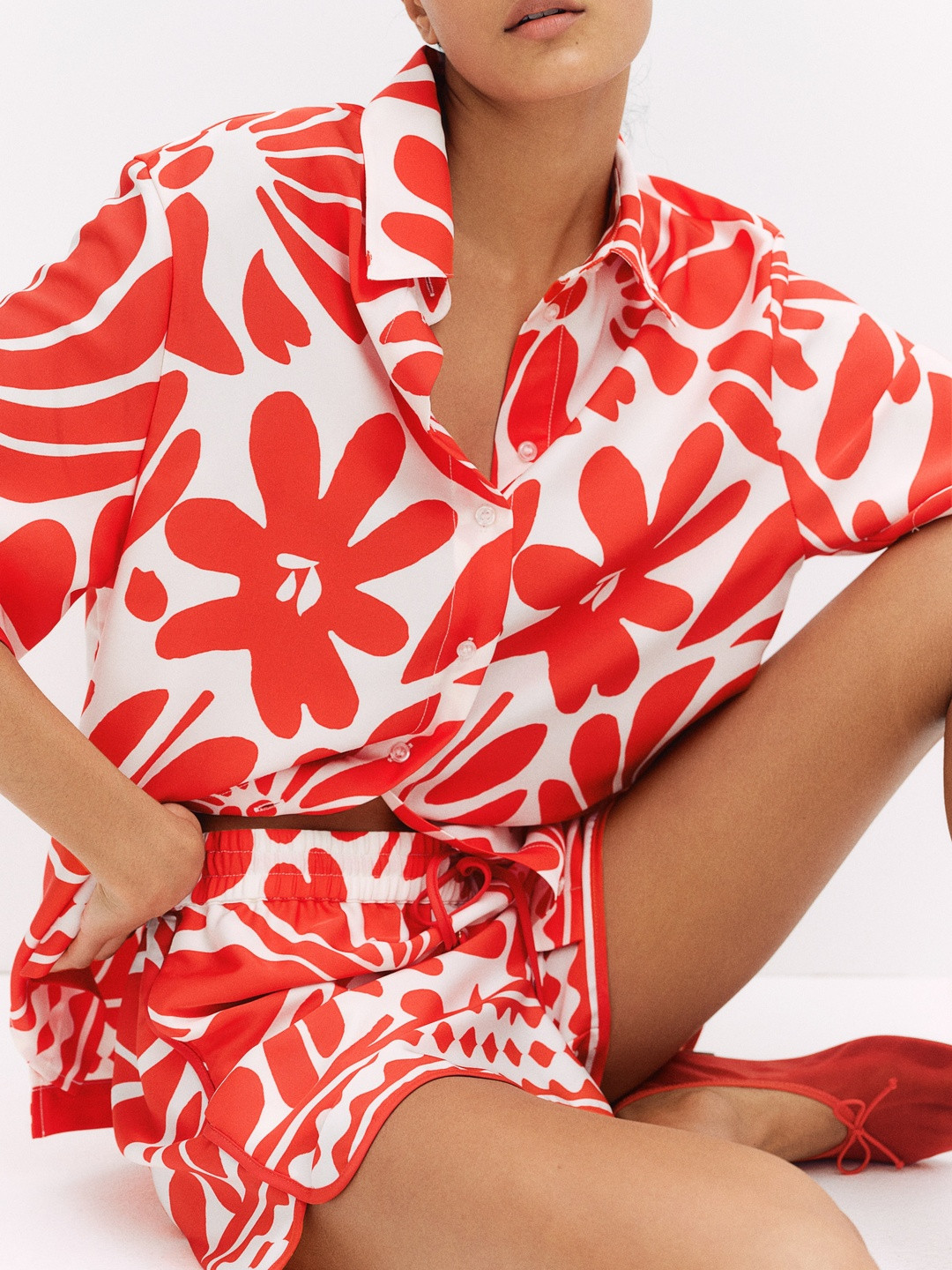 H&M Patterned Twill Oversized Shirt