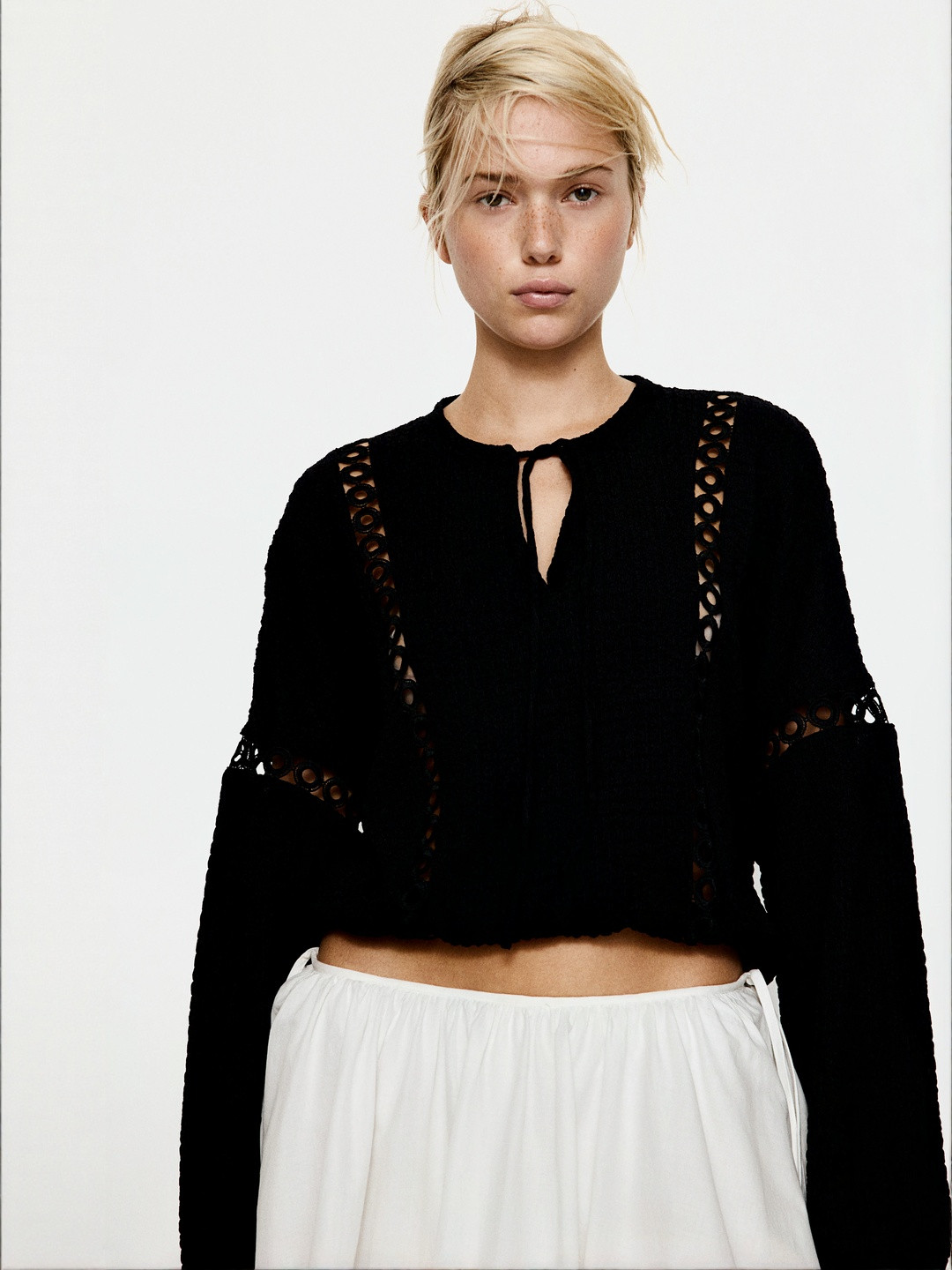 H&M Lace-Inset Crinkled Blouse