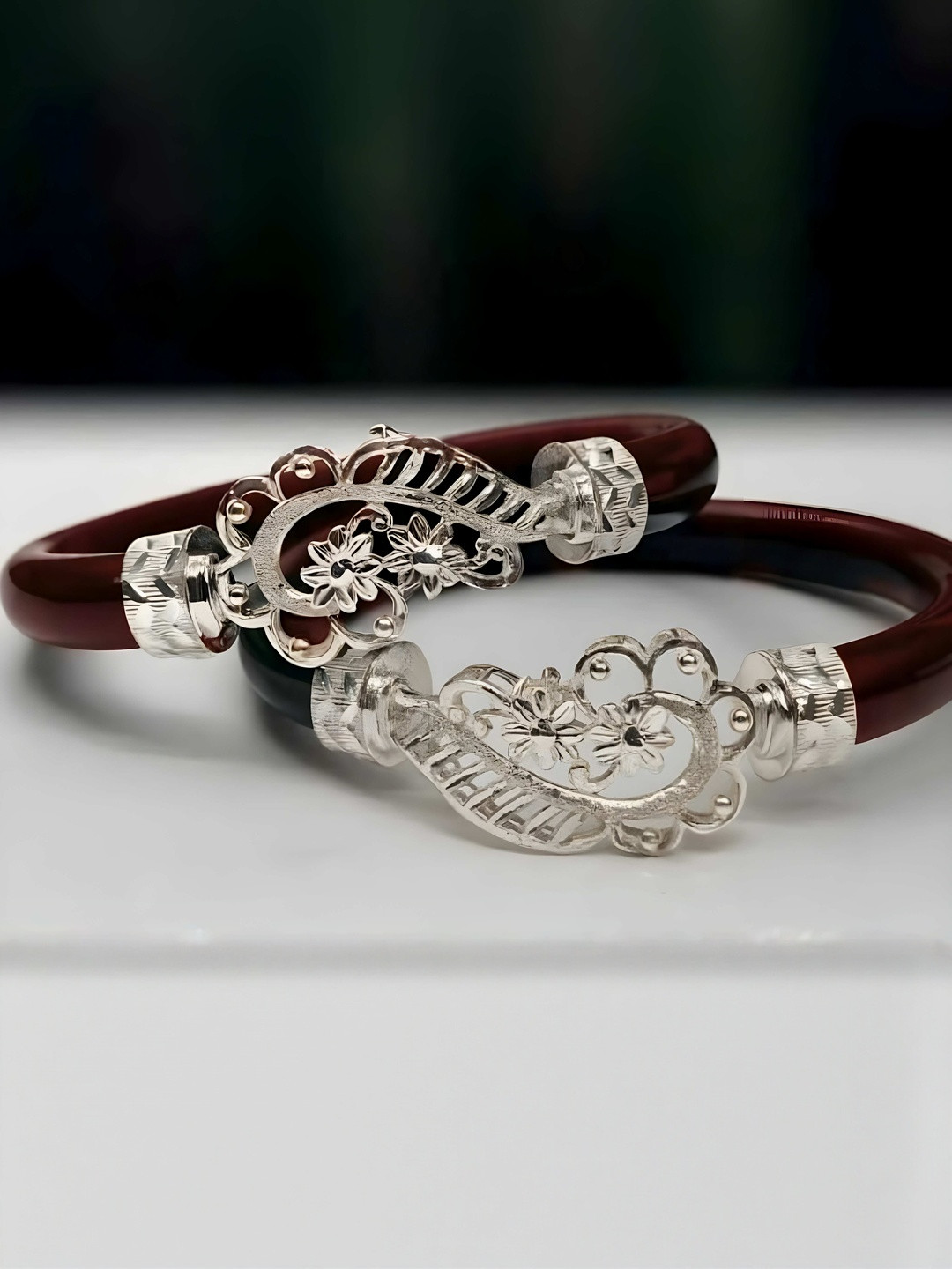 PARASMONI Set Of 2 925 Sterling Silver Plated Bangles