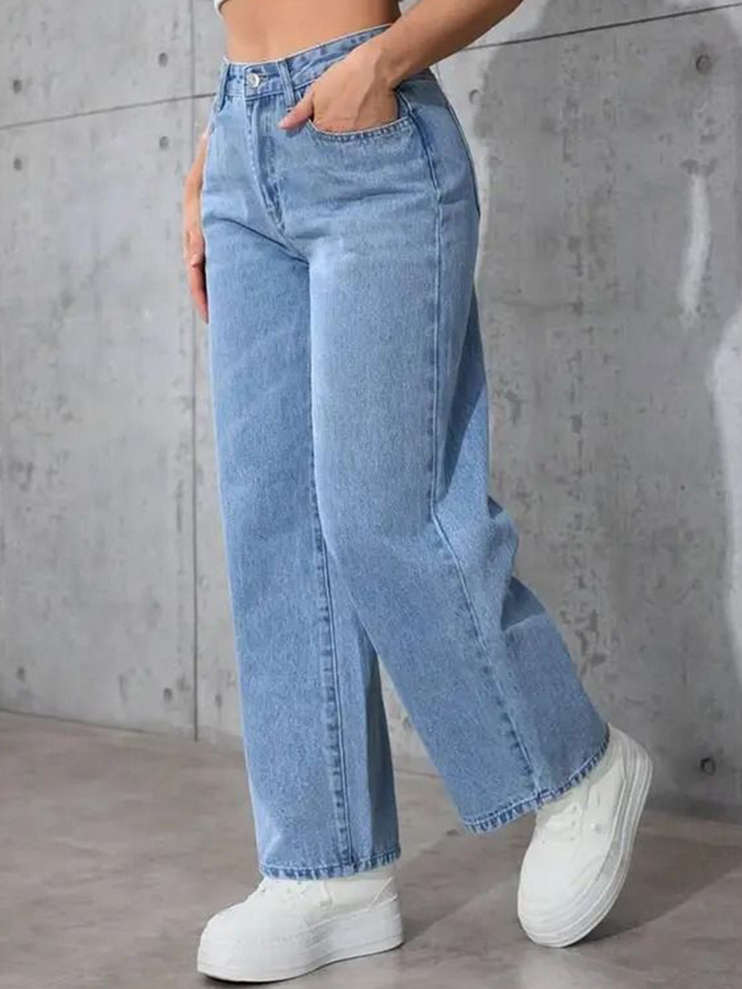 VK FASHION Women Jean Wide Leg High-Rise Light Fade Stretchable Jeans