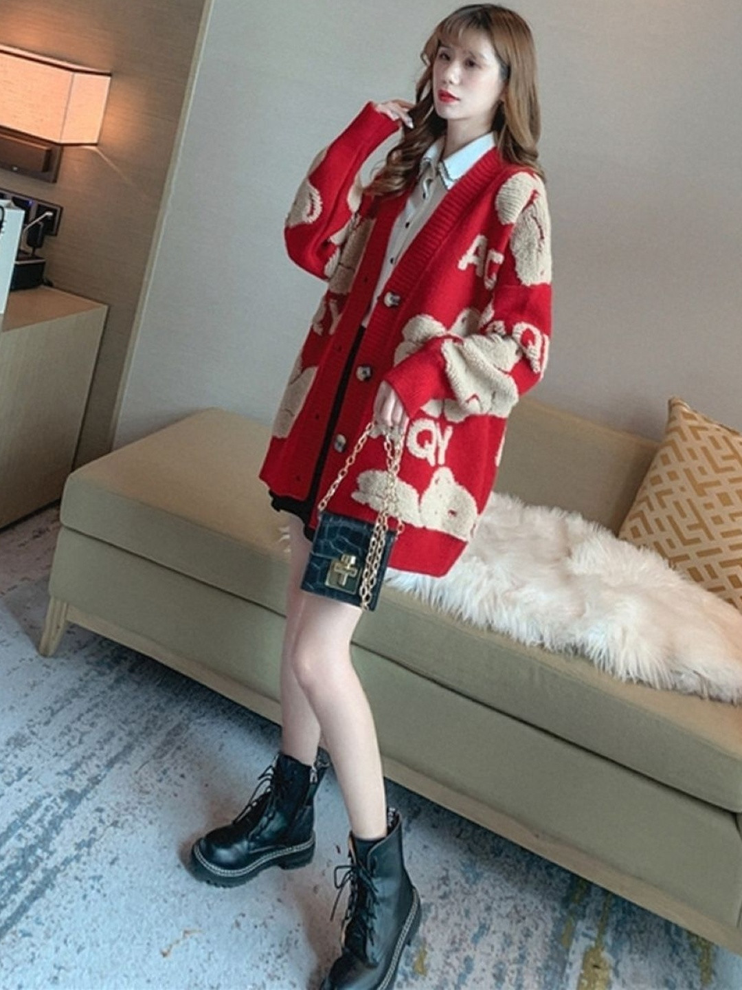 HERE&NOW Women Red Collarless Long Sleeves Longline Open Front Jacket