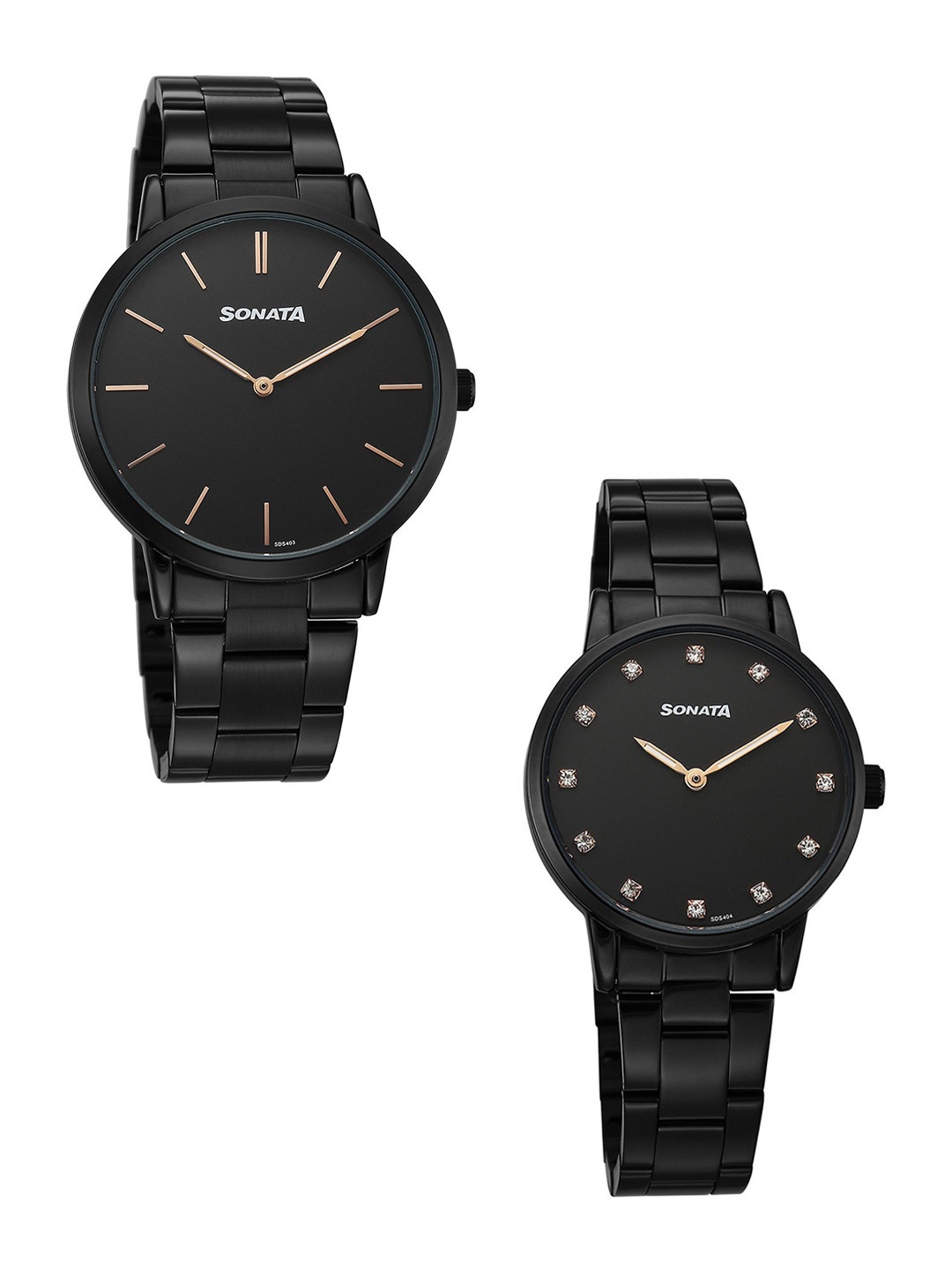 Sonata Perfect Pairs P2 Quartz Black Round Dial Men and Women Pair Watch - 7718487092NM01