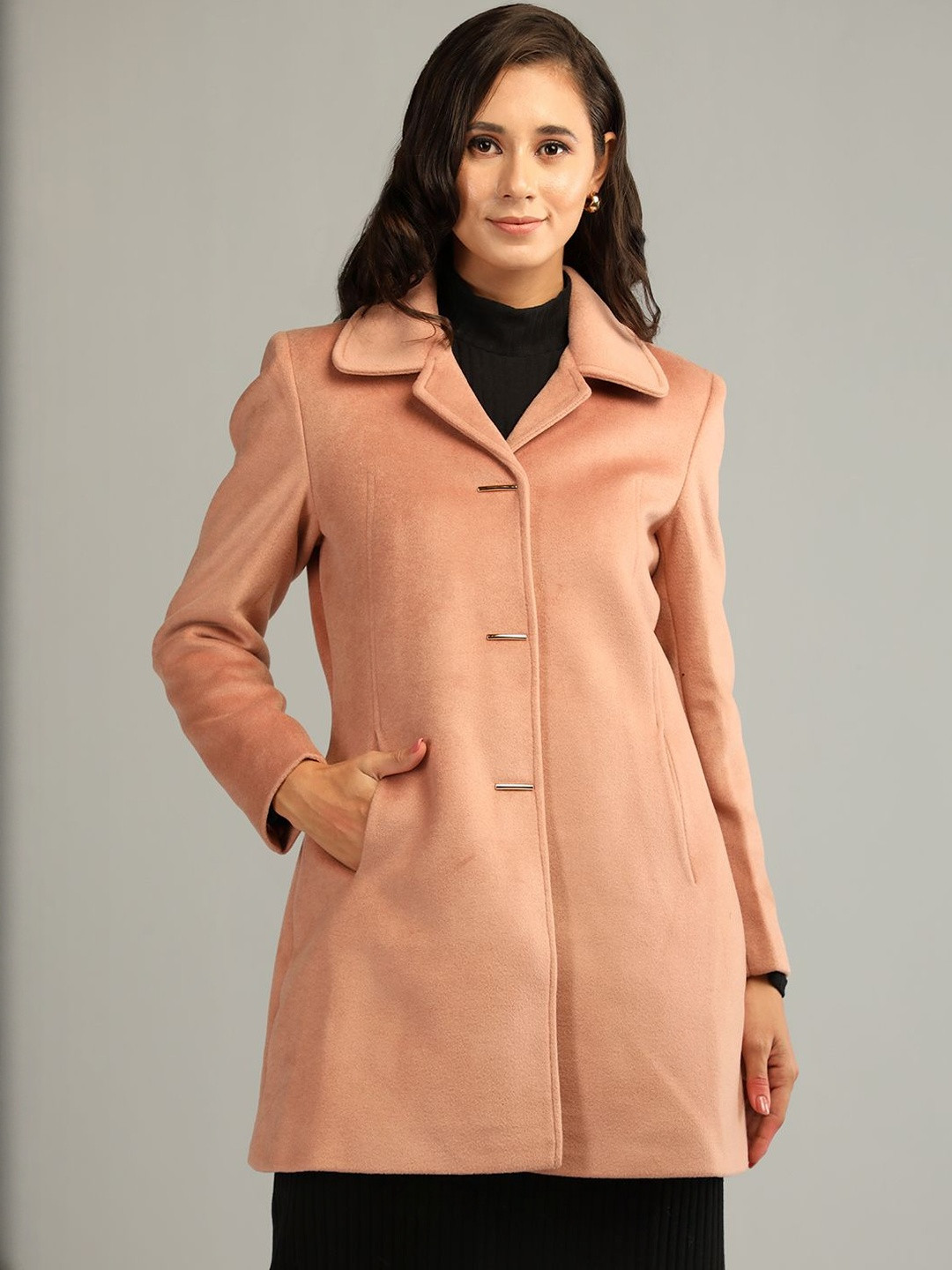 Roadster Women Pink  Solid Polyester  Single Breasted Stylish Winter Coat