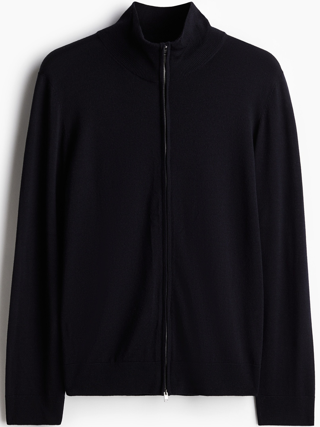 H&M Men Slim Fit Zip - Through Merino Woolen Solid Cardigan