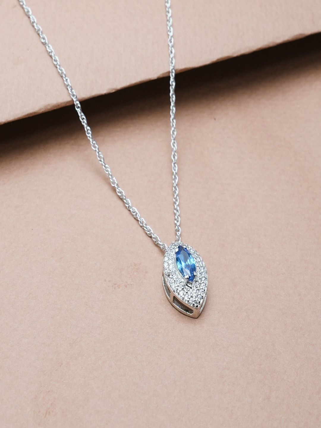 TASSYA Women Silver-Plated Aura Marquise Chain Pendant