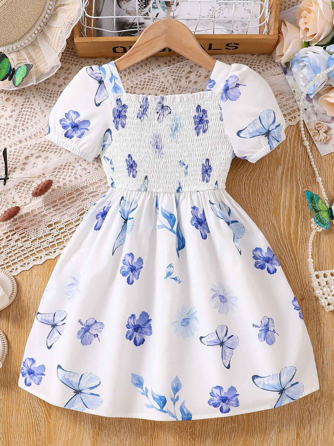 Oh Rare Girls Floral Printed Smocked Fit & Flare Dresses