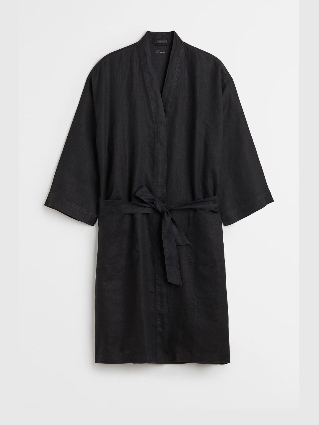 H&M Unisex Black Washed Linen Dressing Gown
