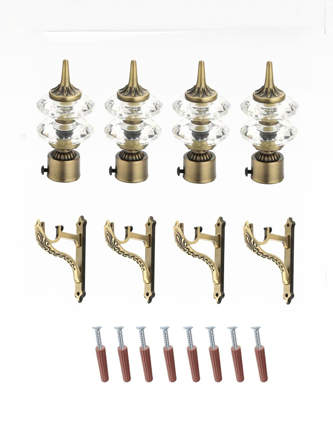GLOXY Brown Set of 8  Diamond Shape Finish Curtain Brackets With Holder
