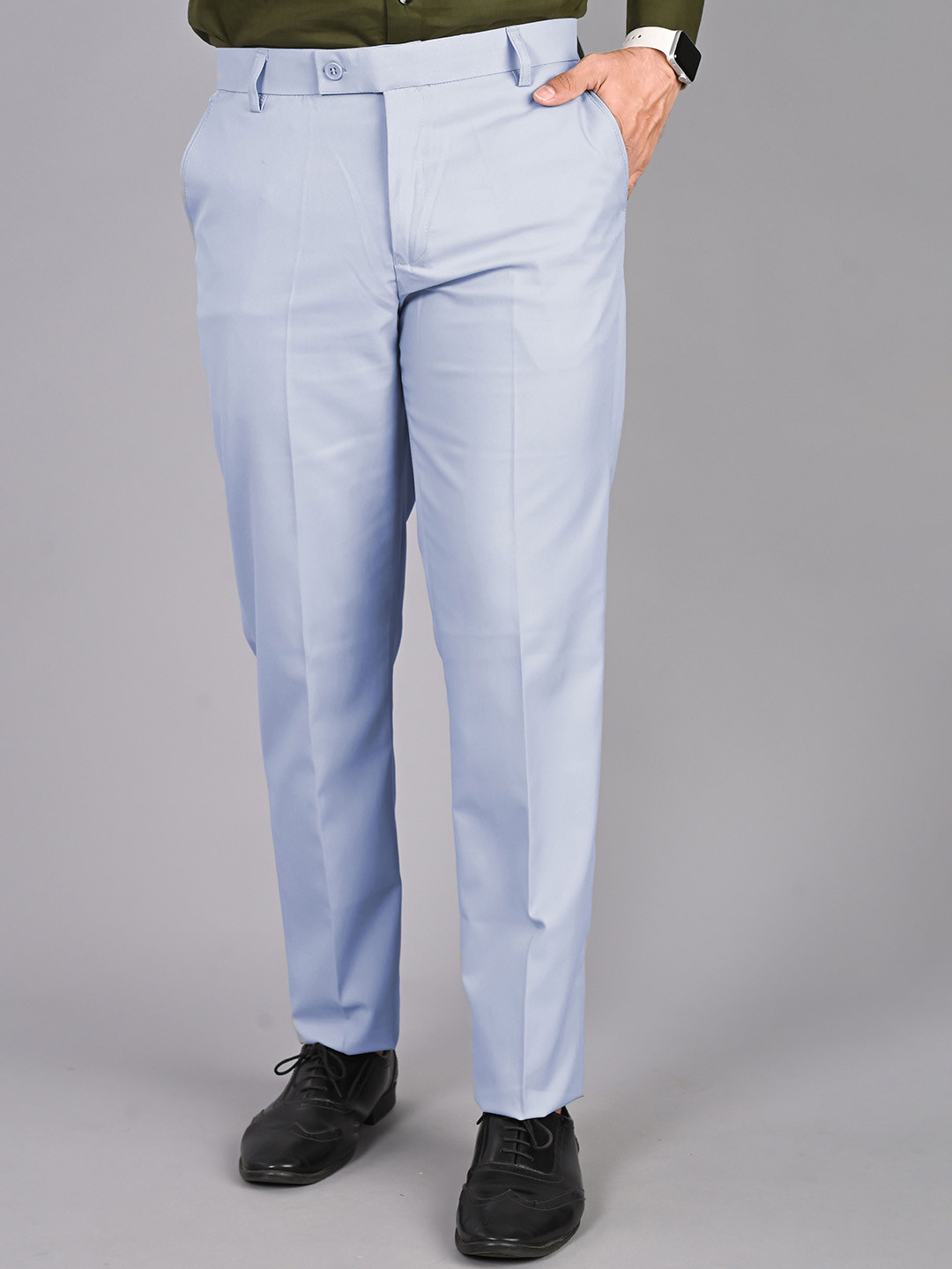 STREETVIBES Men Classic Regular Fit Mid-Rise Cotton Formal Trousers