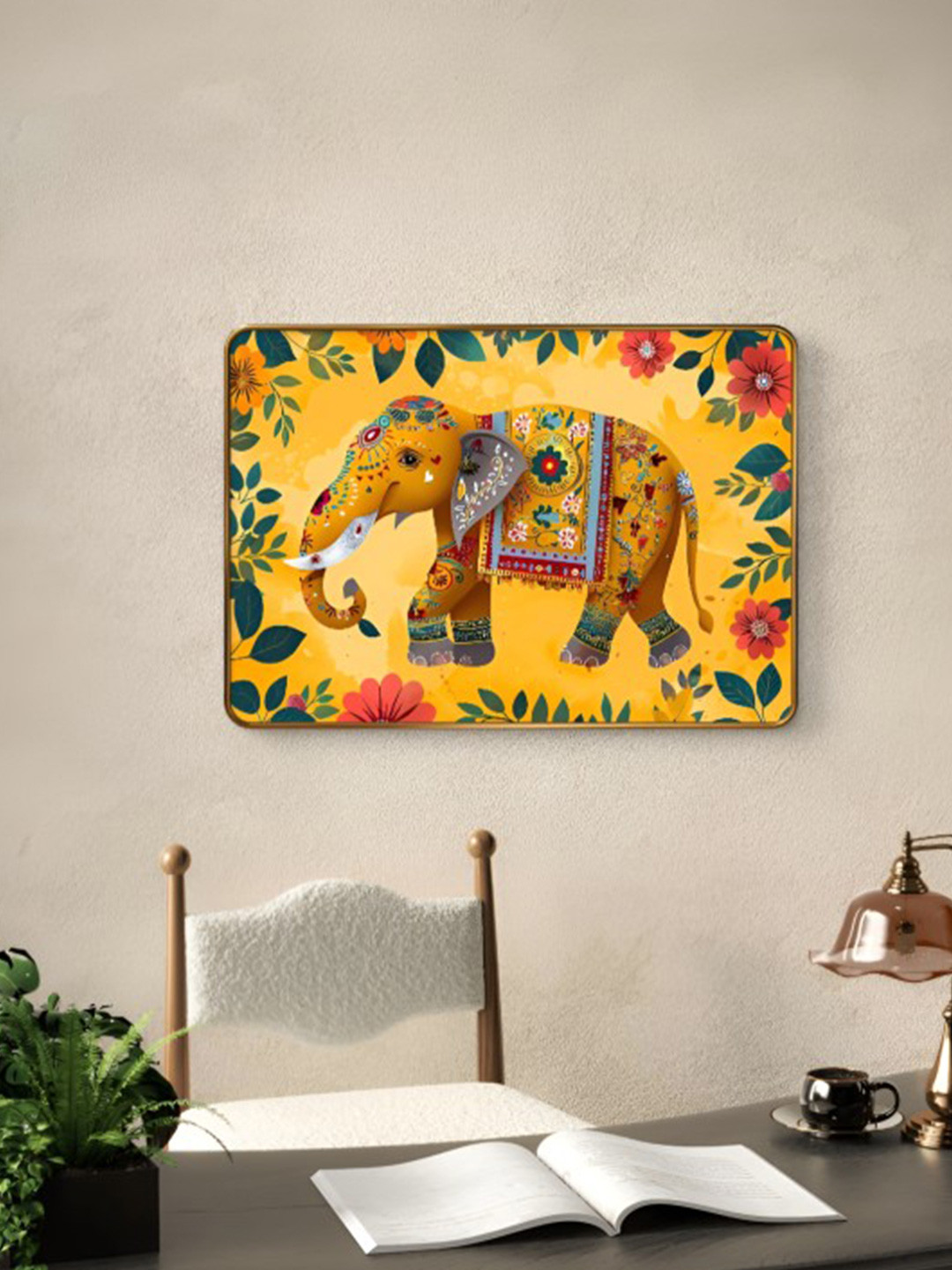 SAF Yellow & Red Canvas Animals Paintings
