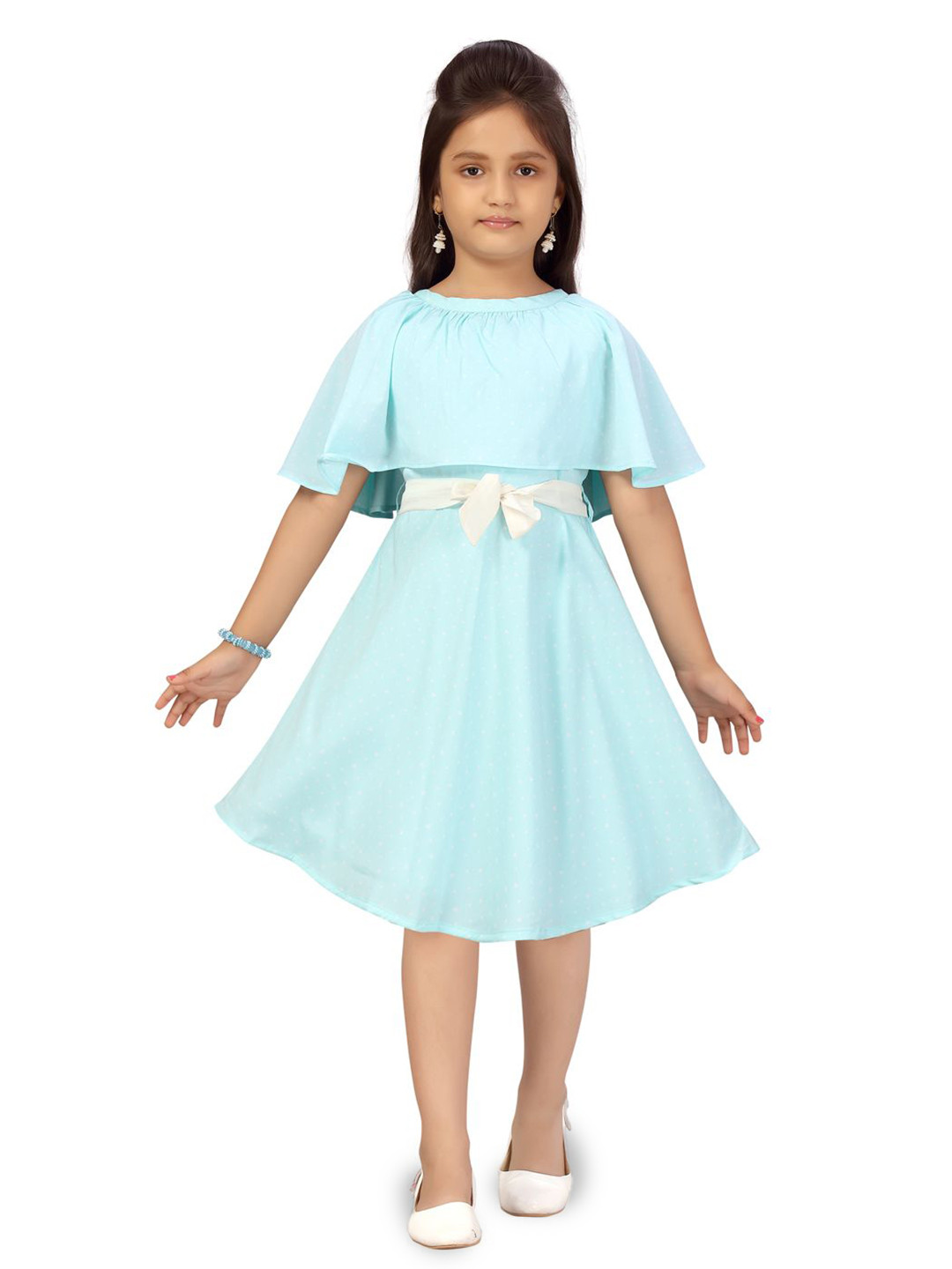 BAESD Girls Solid Belted Cape Sleeves A-Line Dress
