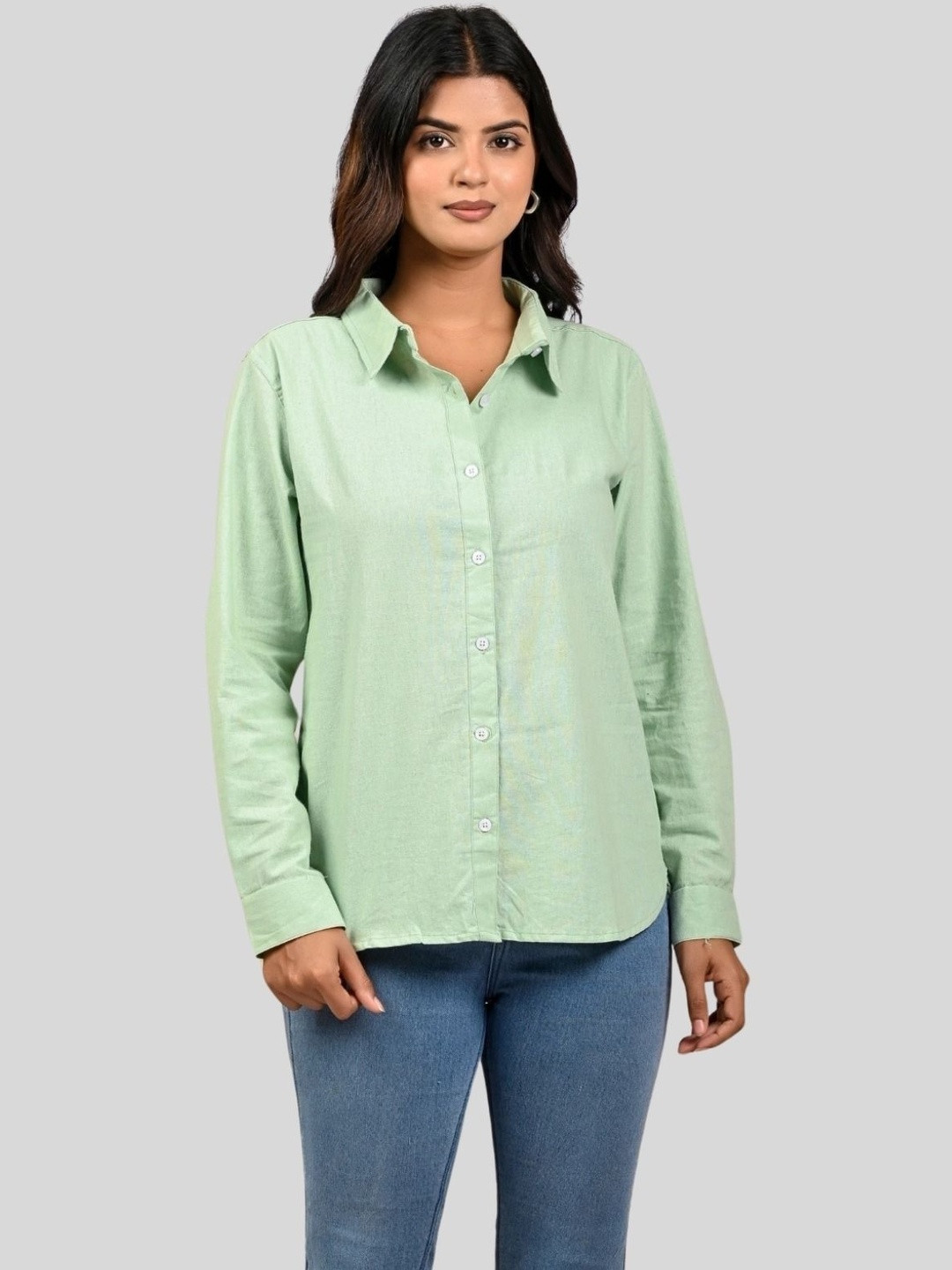 QUACLO Women Slim Fit Full Sleeves Linen Casual Shirt