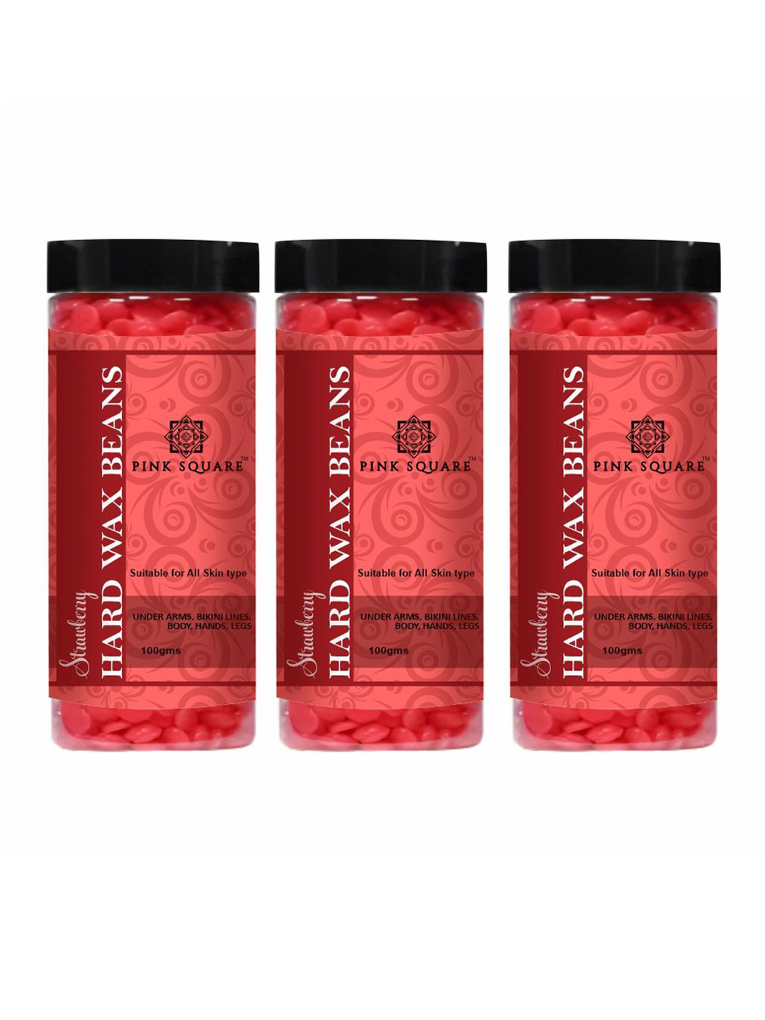 Pink Square Set Of 3 Strawberry Brazilian Hard Wax Beans For Body Hair Removal -100 g Each