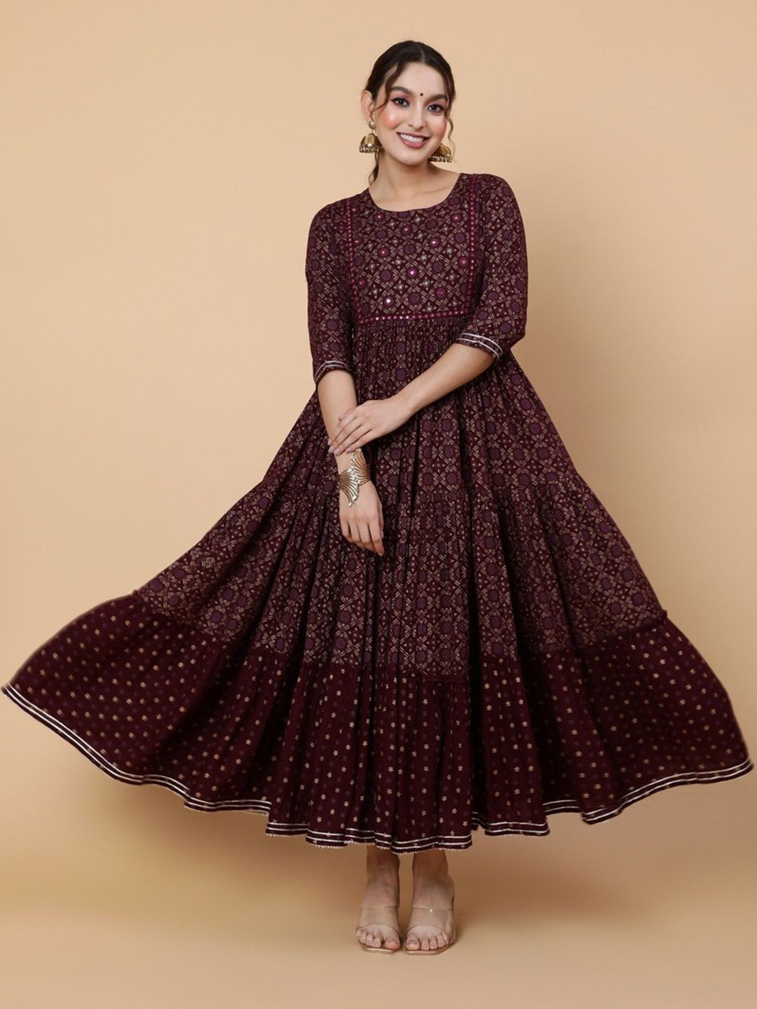 Aloan Beauty Women Ethnic Motifs Printed Fit and Flare Maxi Dress