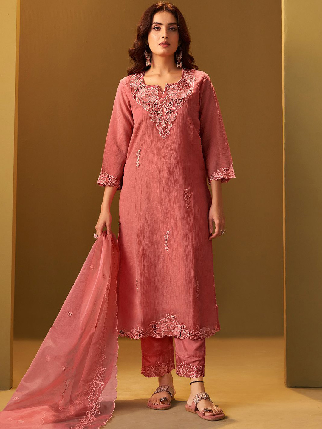 Indo Era Women Floral Embroidered Kurta with Trousers & Dupatta