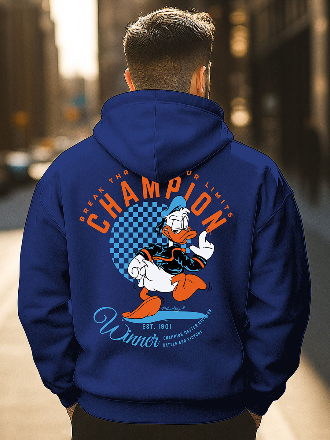 Triptee Men Donald Duck Graphic Printed Full Sleeve Hooded Sweatshirt