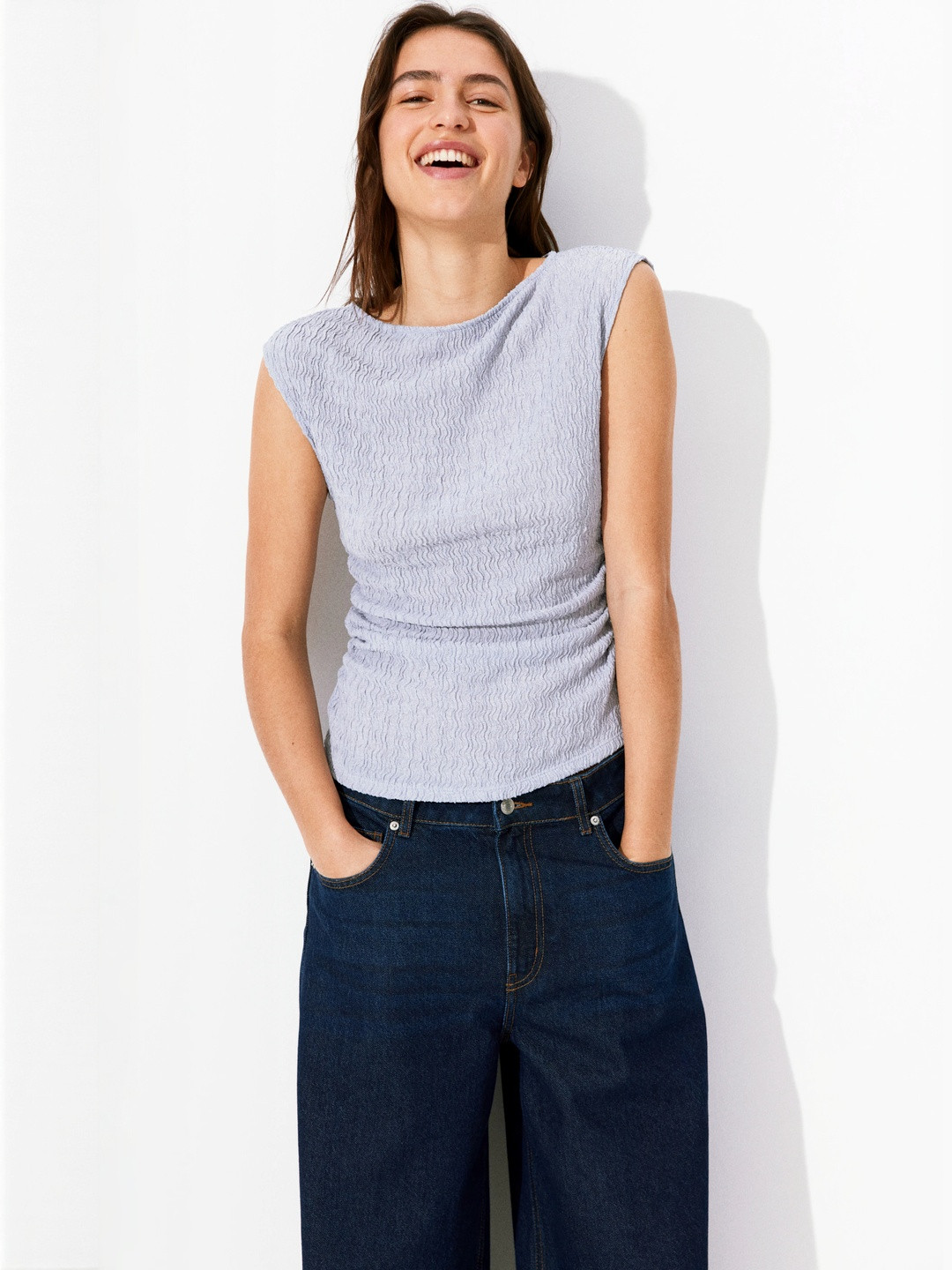 H&M Women Textured Fitted Jersey Top