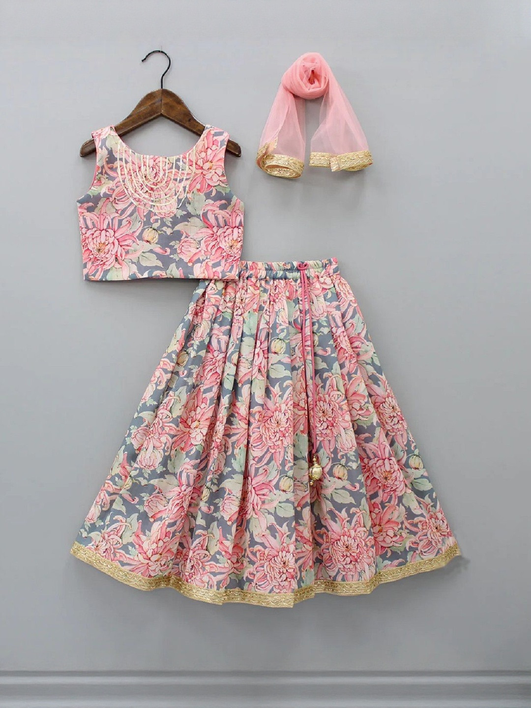 Leons Fab Girls Rayon Flower Printed Ready to Wear Lehenga & Blouse With Dupatta