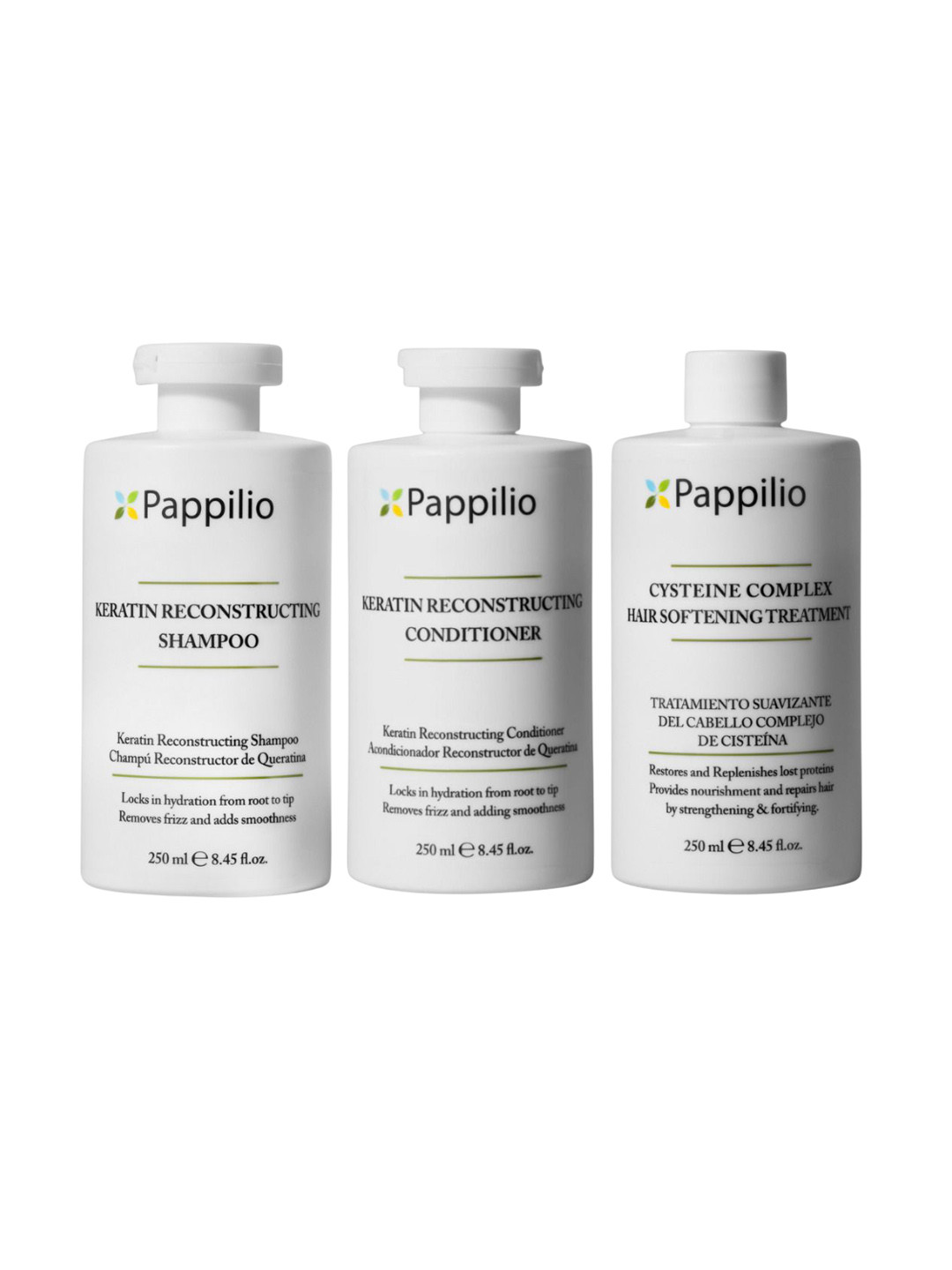 Pappilio Keratin Shampoo, Conditioner & Cysteine Treatment Hair Repair Kit - 250 ml Each