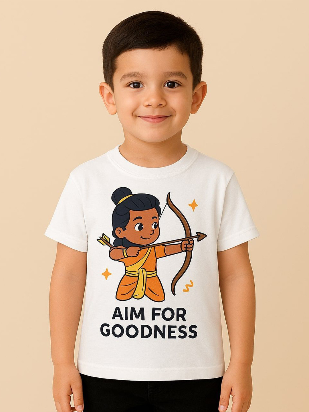ZIP ZAP ZOOP Kids Aim For Goodness With Lord Ram Printed Pure Cotton T-Shirt