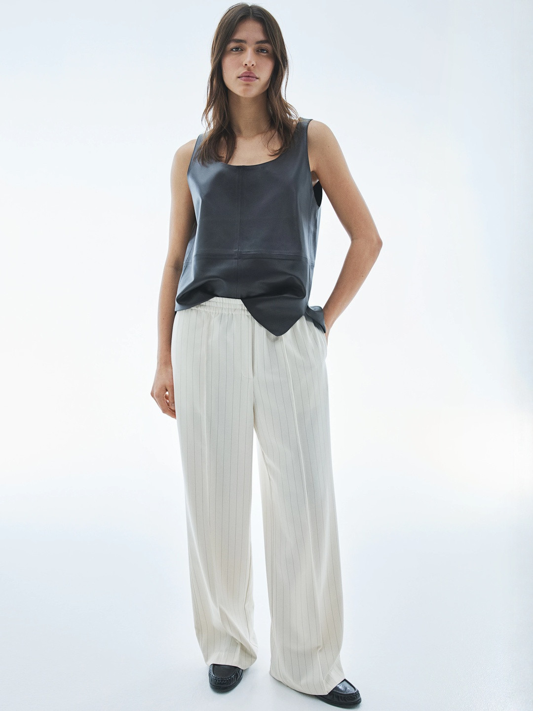 H&M Wide Solid Crease-Detail Trousers
