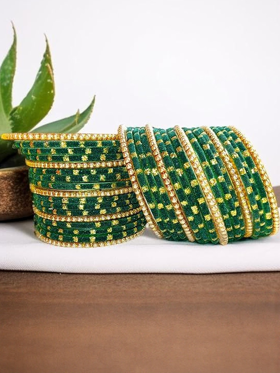 Yaara fashion Set of 34 Artificial Stones Glass Velvet Bangles