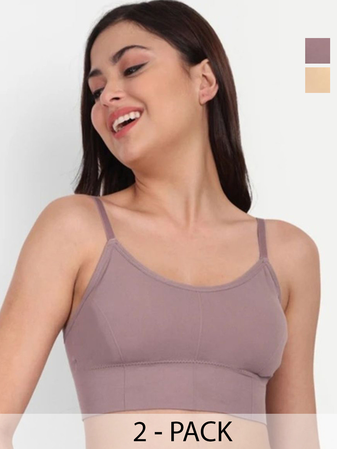 KAMINI Women Pack of 2 Solid Full Coverage Slightly Padded Non wired Everyday Bra