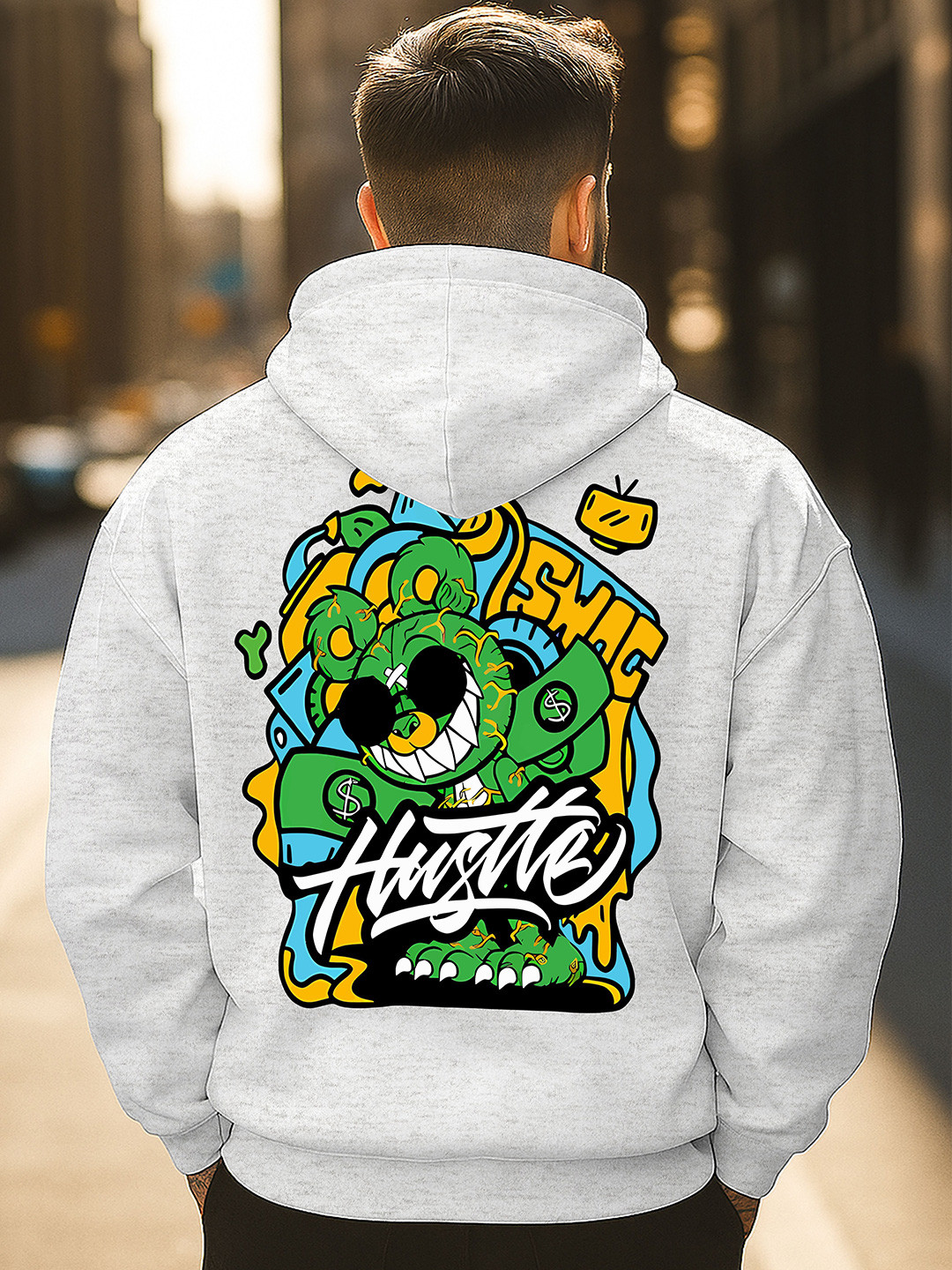 Triptee Men Hustle Monster Printed Hooded Pullover Sweatshirt