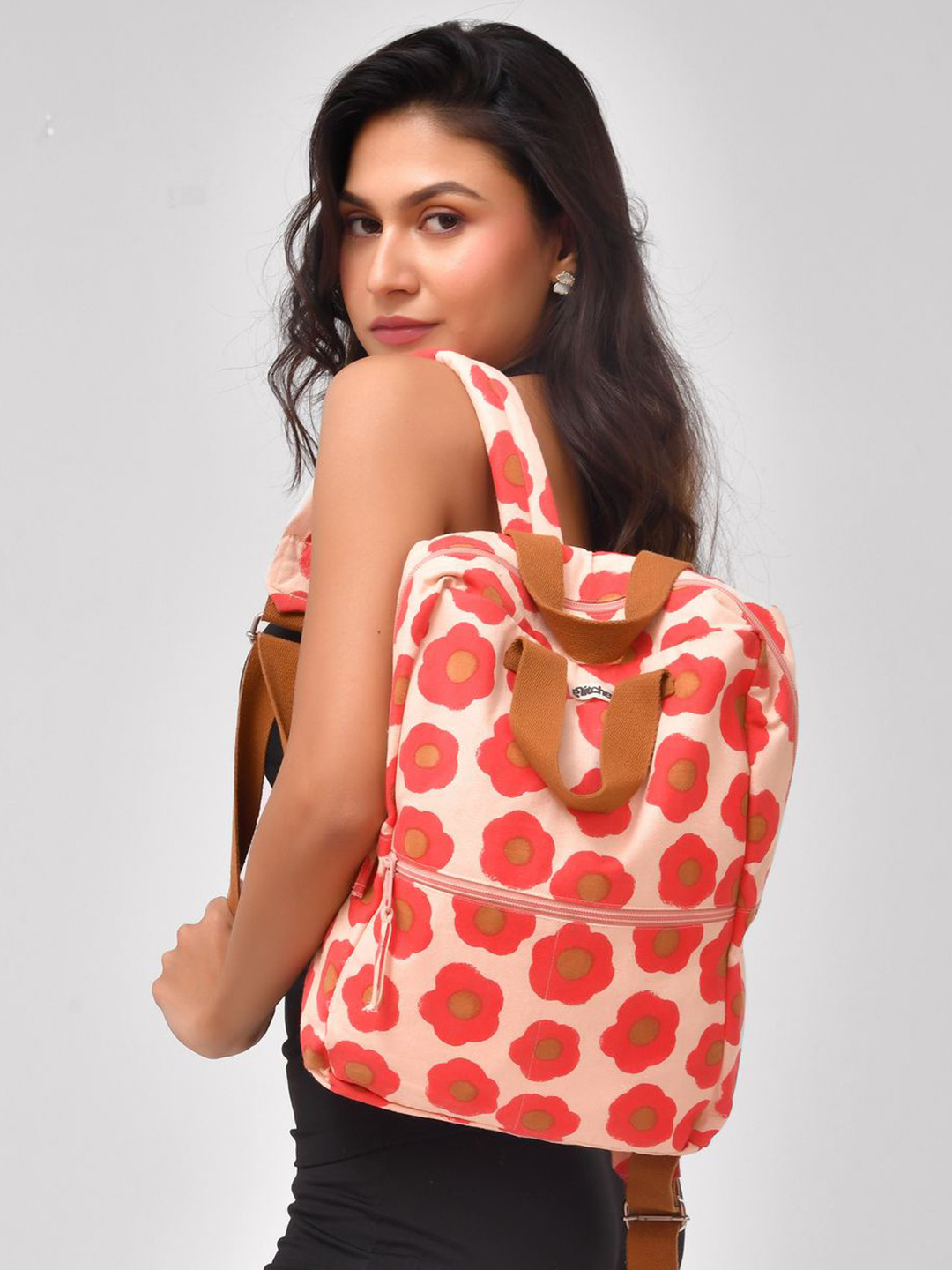 glitchez Women Floral Printed Canvas College Backpack