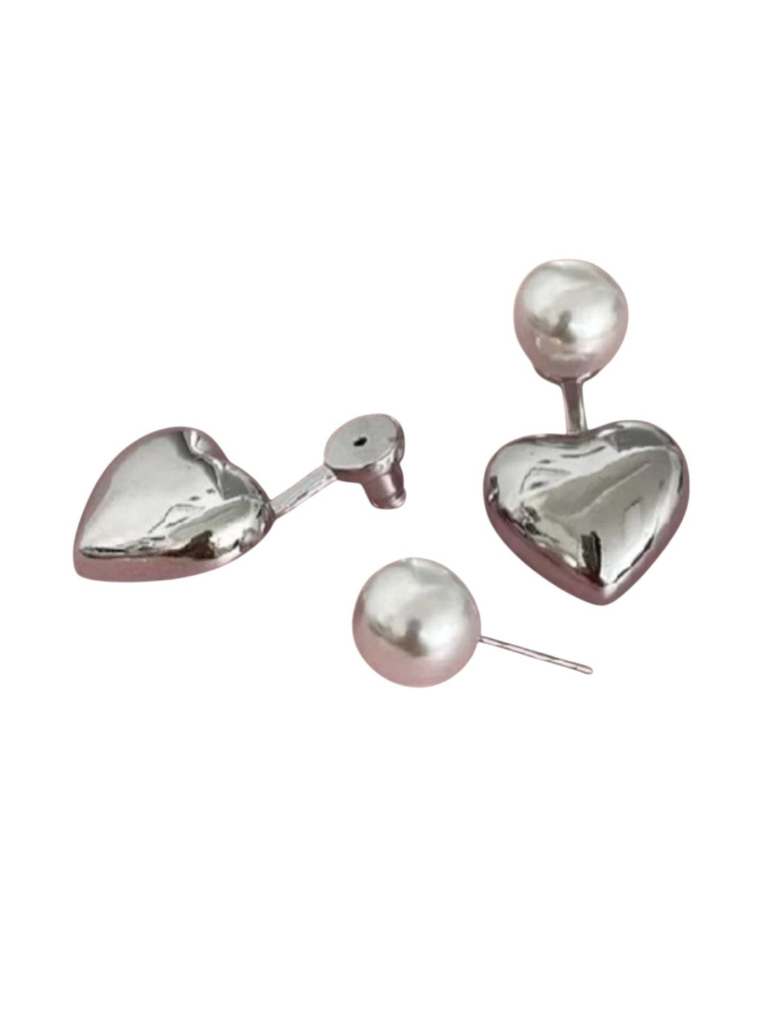 Klean & Care Women Silver Tone Korean Style Heart Drop Stud Earrings