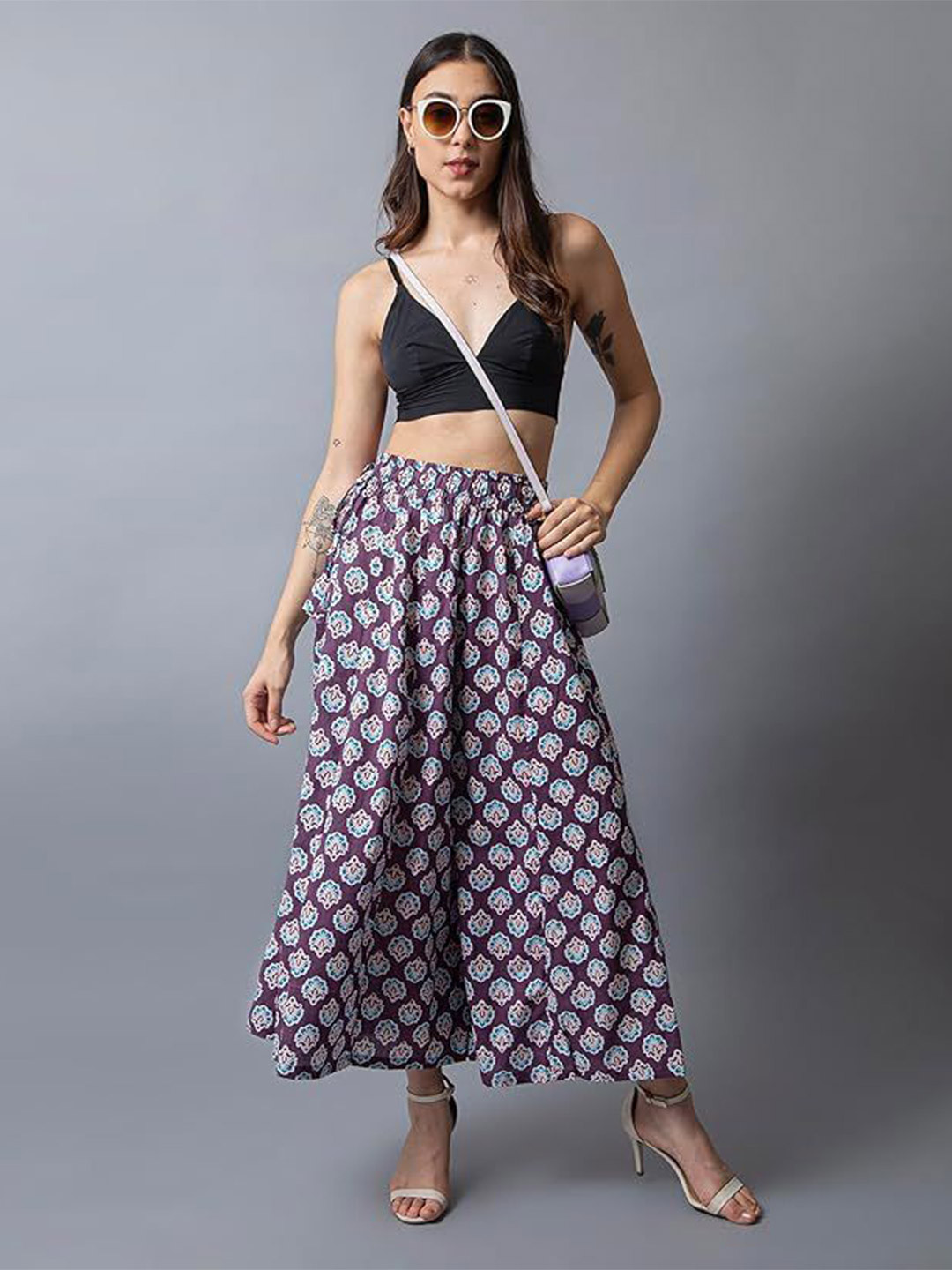 eyba Women Floral Printed Flared Cotton Palazzos