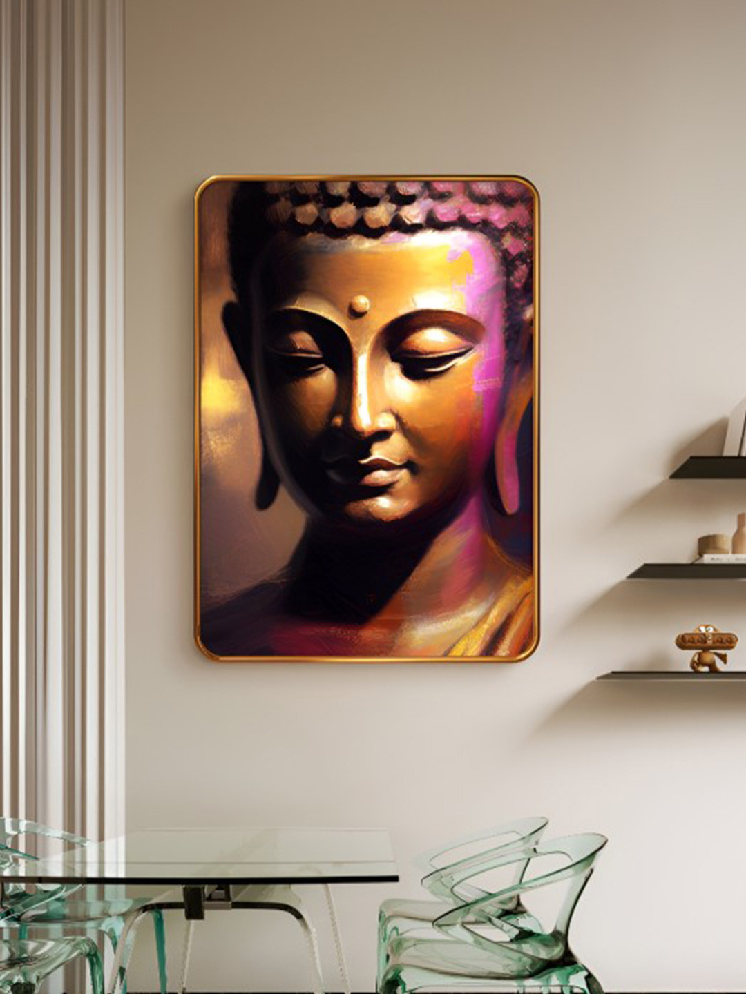 SAF Brown Buddha Sparkle Lamination Finished Wood Wall Painting