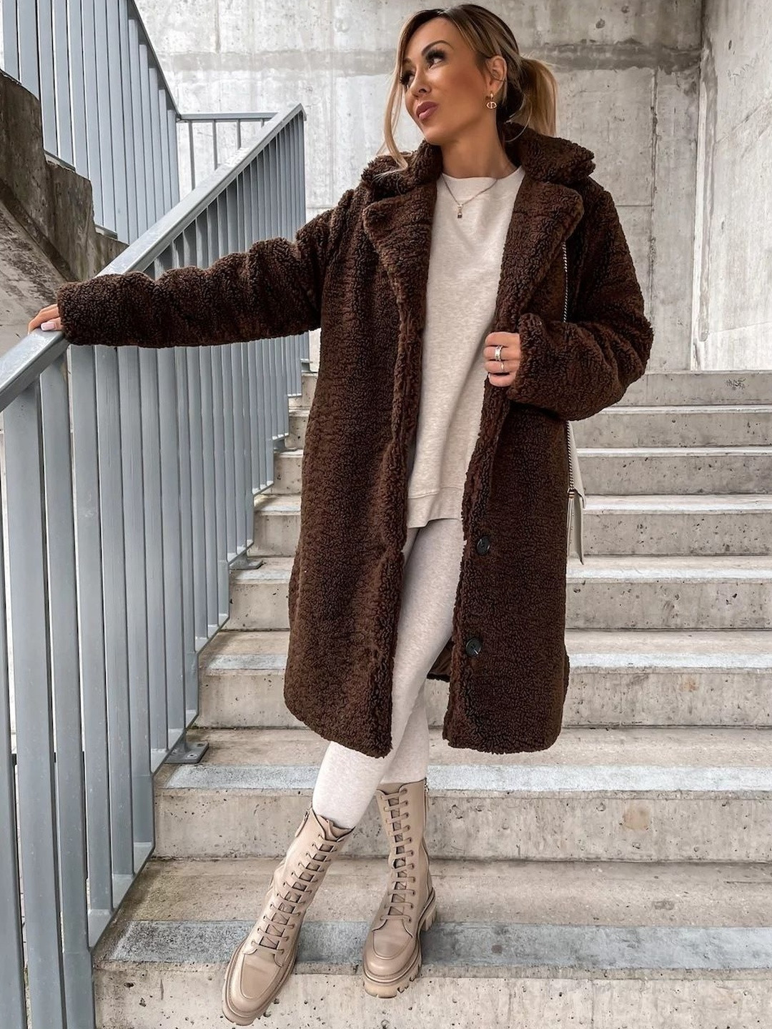 HERE&NOW Women Brown Solid Longline Zip-through Jacket
