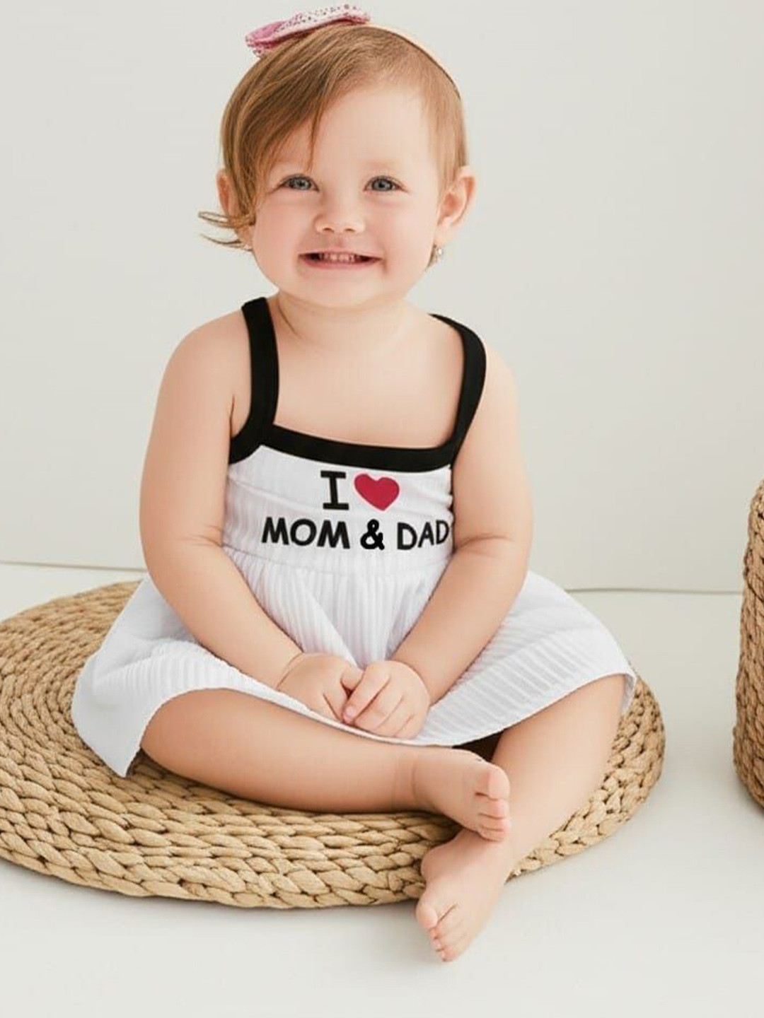 JIM FASHION Girls Shoulder Straps Printed Fit and Flare Dress