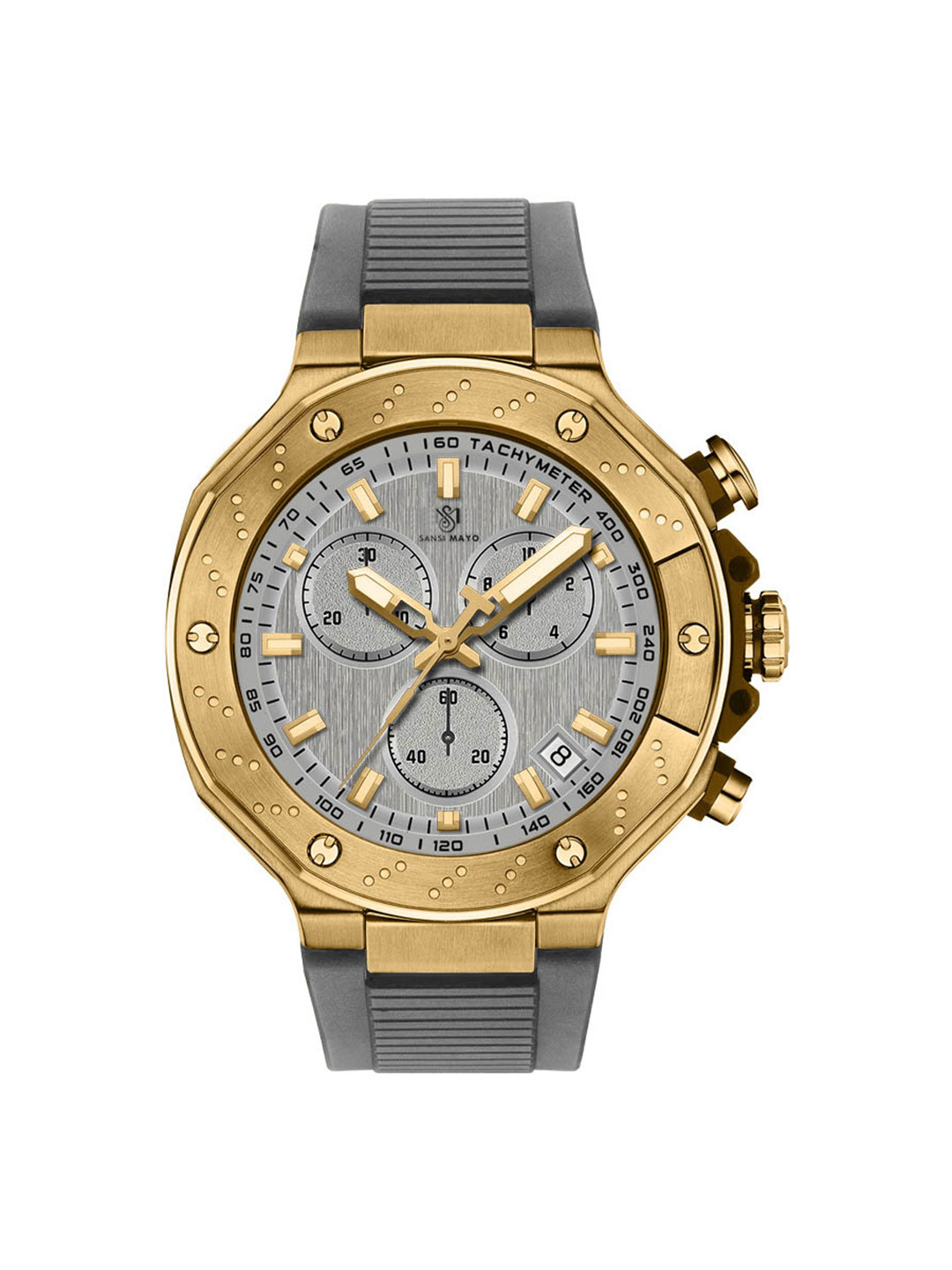 SANSIMAYO Men Romano Round Dial & Bracelet Style Straps Analogue Watch SM-M-227-GR-G-GR