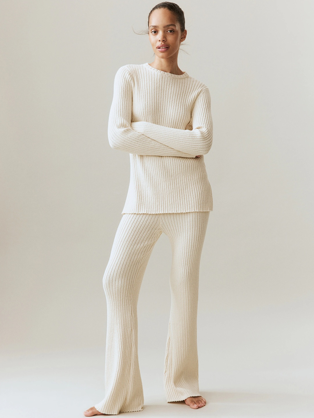 H&M Women Flared Rib-Knit Trousers