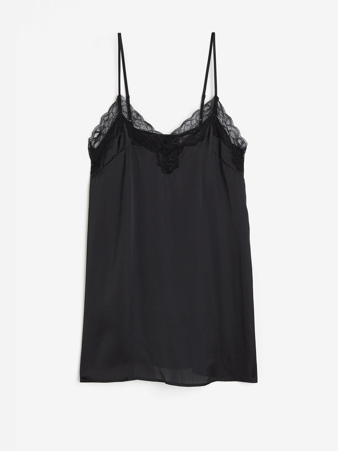 H&M Women Black Solid Satin Nightslip 0954253001