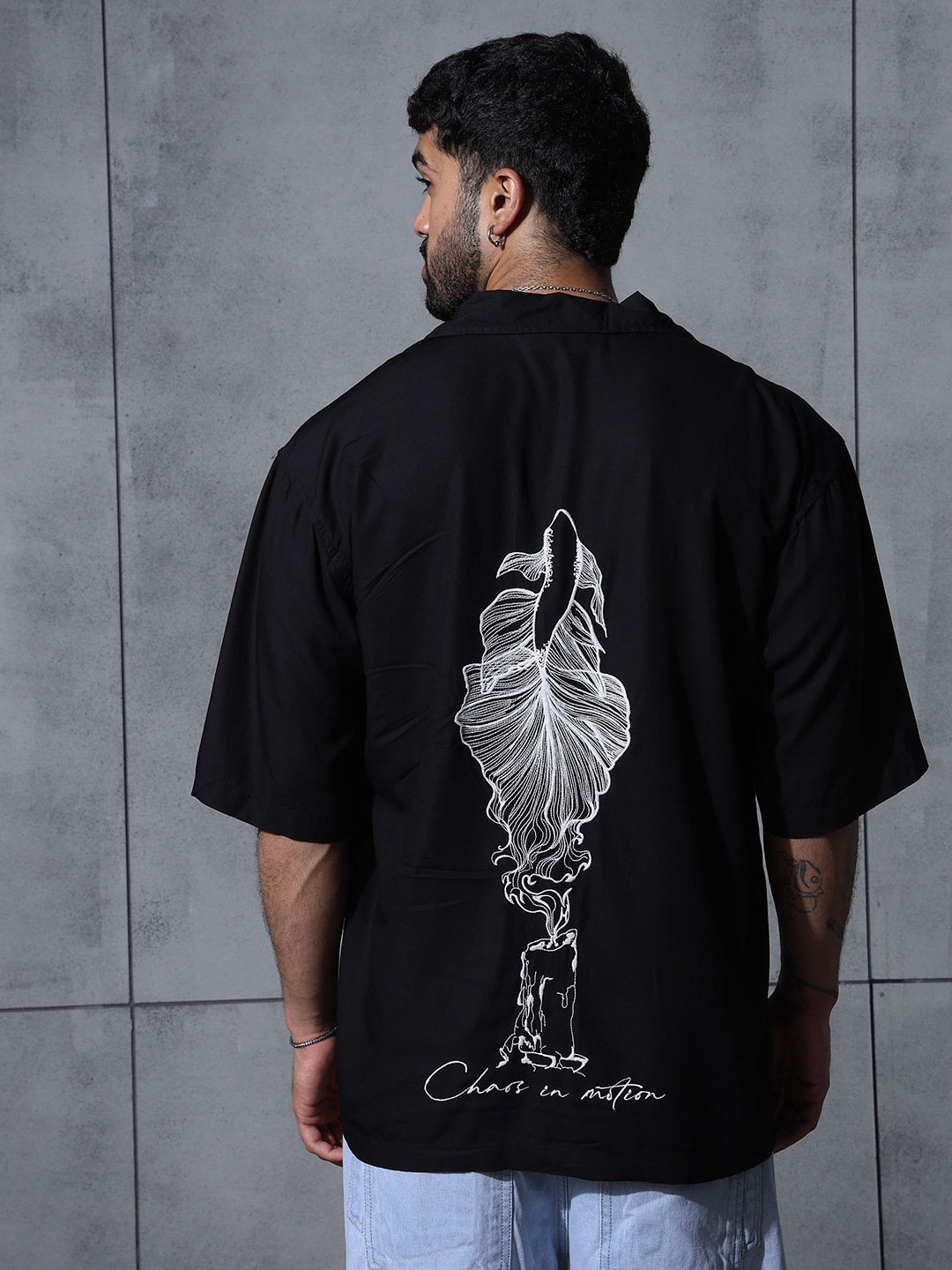 Chapter 2 Graphic Printed Spread Collar Comfort Oversized Cotton Shirt