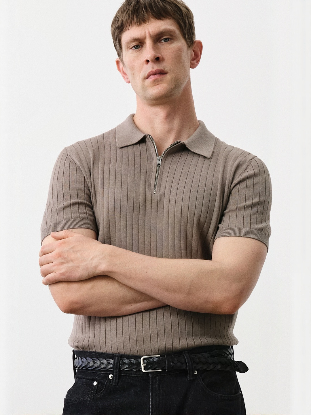 H&M Slim Fit Rib-Knit Polo Shirt