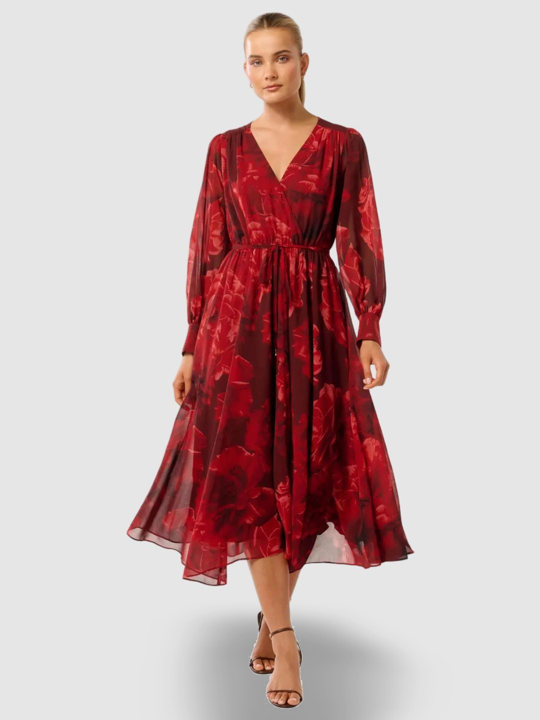 Forever New Shiloh Women Floral Print Bishop Sleeves Wrap Midi Dress