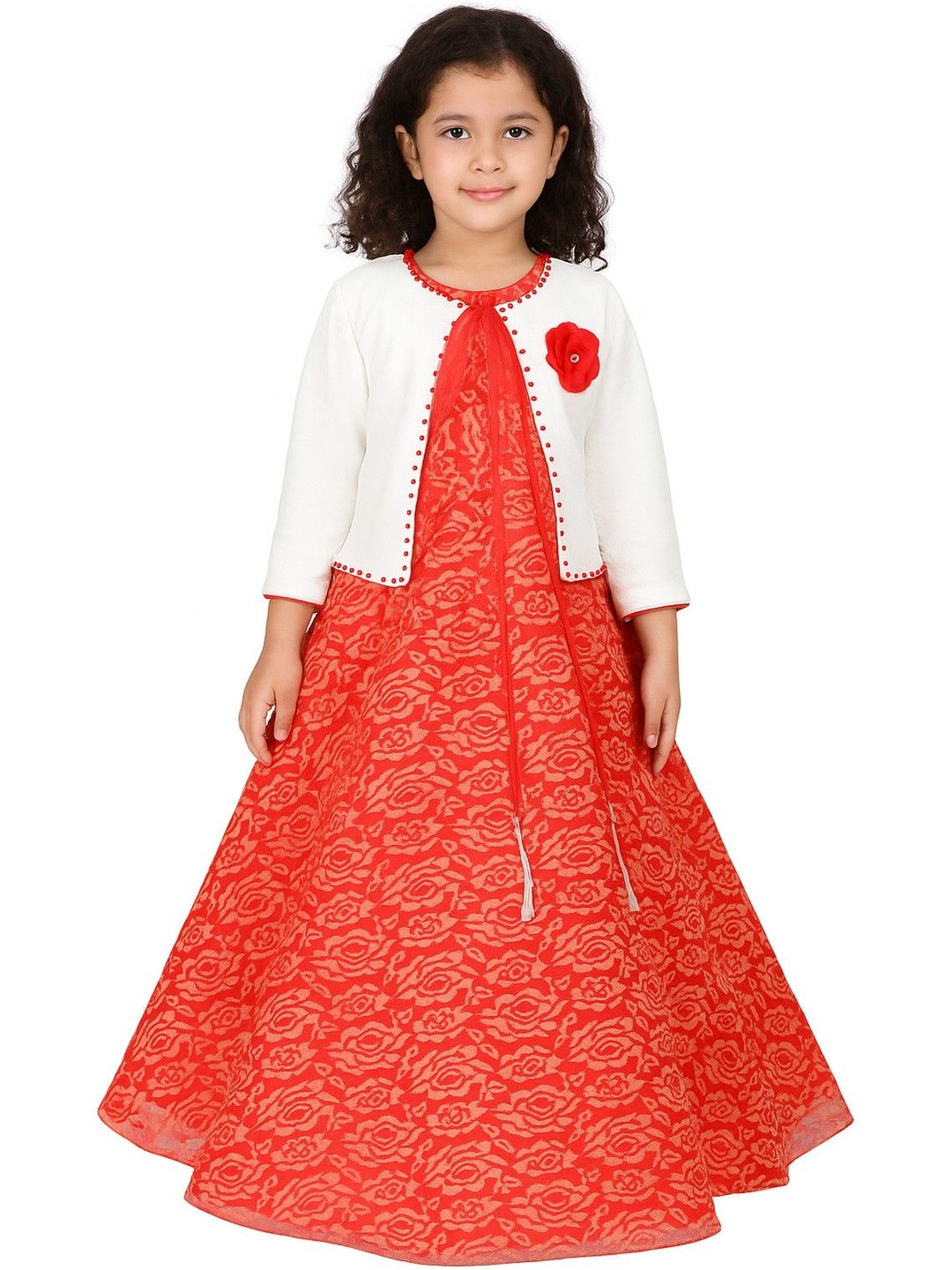 My Lil Princess Girls Red Round Neck Cotton A-Line Jacket Dresses