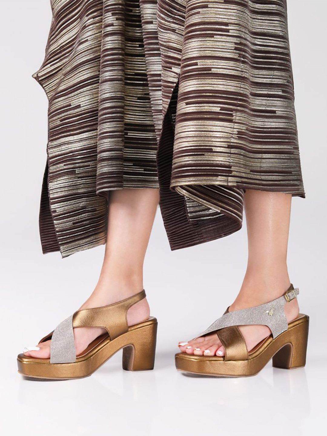 Monrow Women Monrow Elani Bronze Platform Heels with Buckle