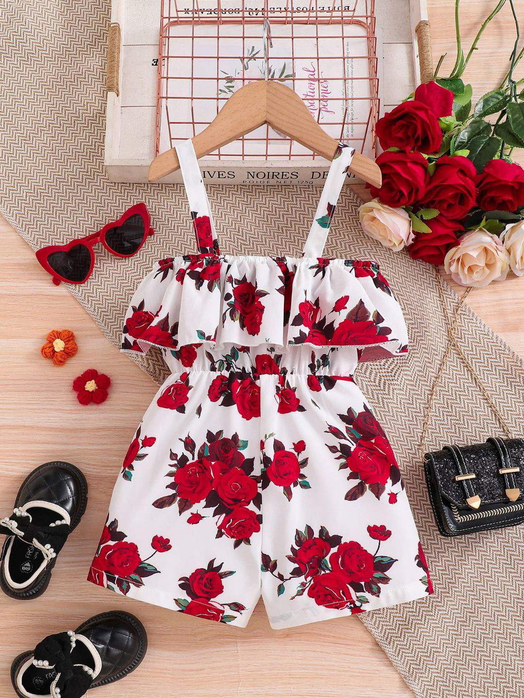 Oh Rare Girls Floral Printed Shoulder Straps Playsuit